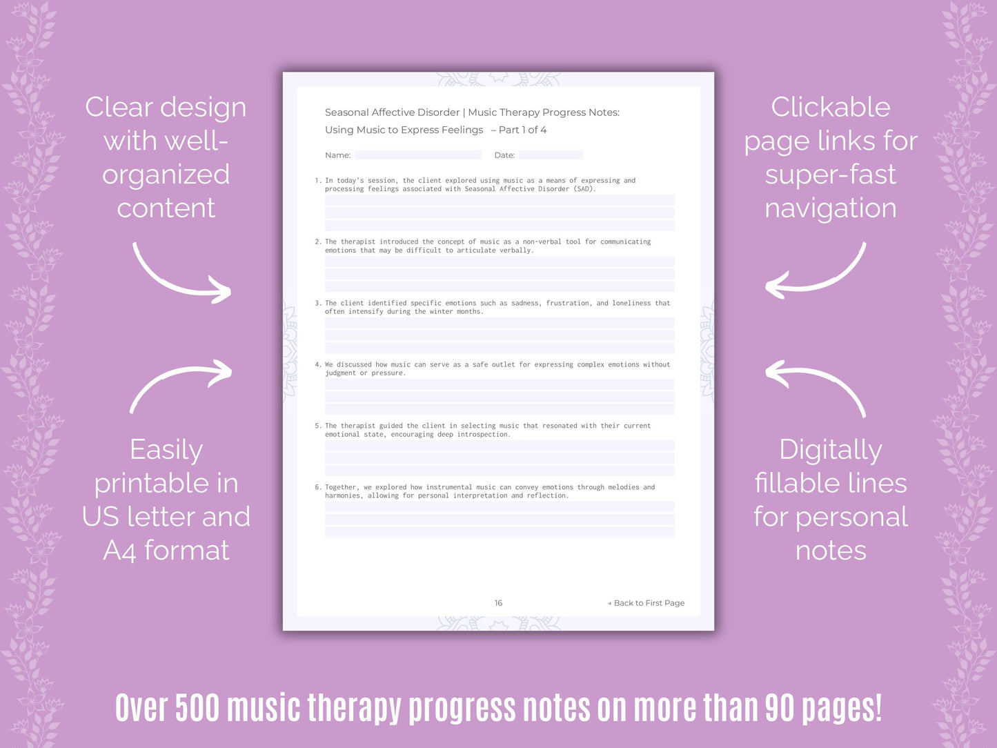 Seasonal Affective Disorder Music Therapy Counseling Templates