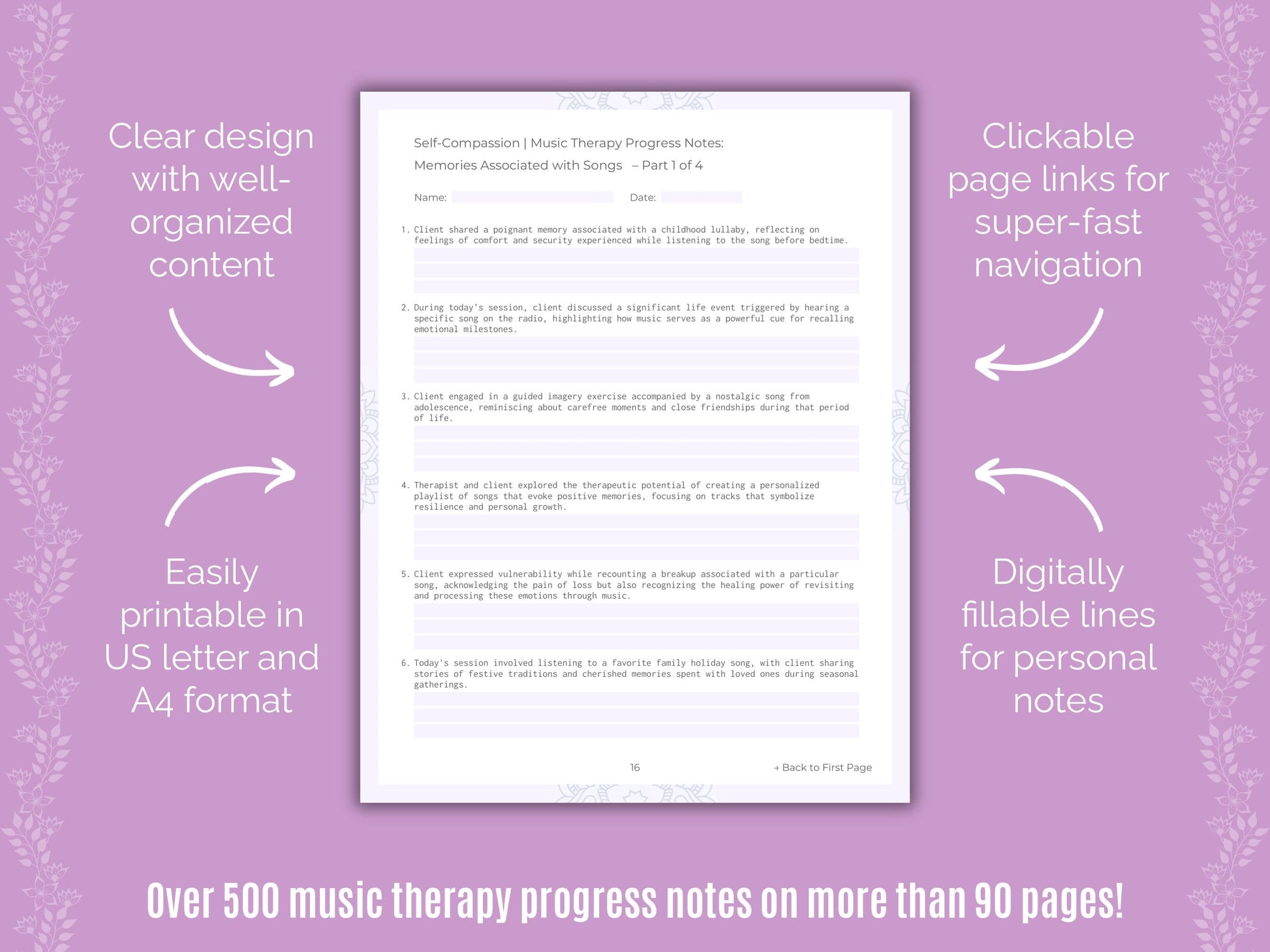 Self-Compassion Music Therapy Counseling Templates