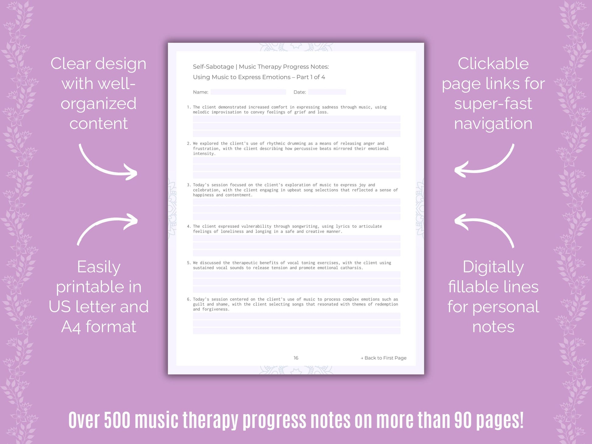 Self-Sabotage Music Therapy Counseling Templates