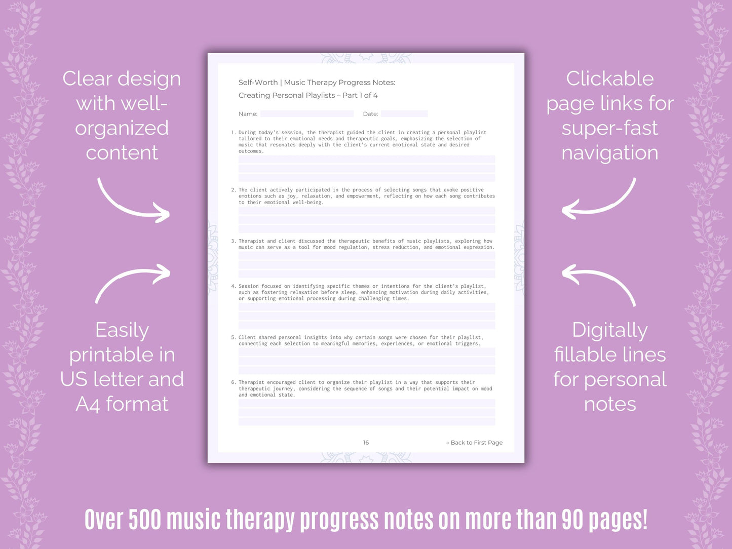 Self-Worth Music Therapy Counseling Templates
