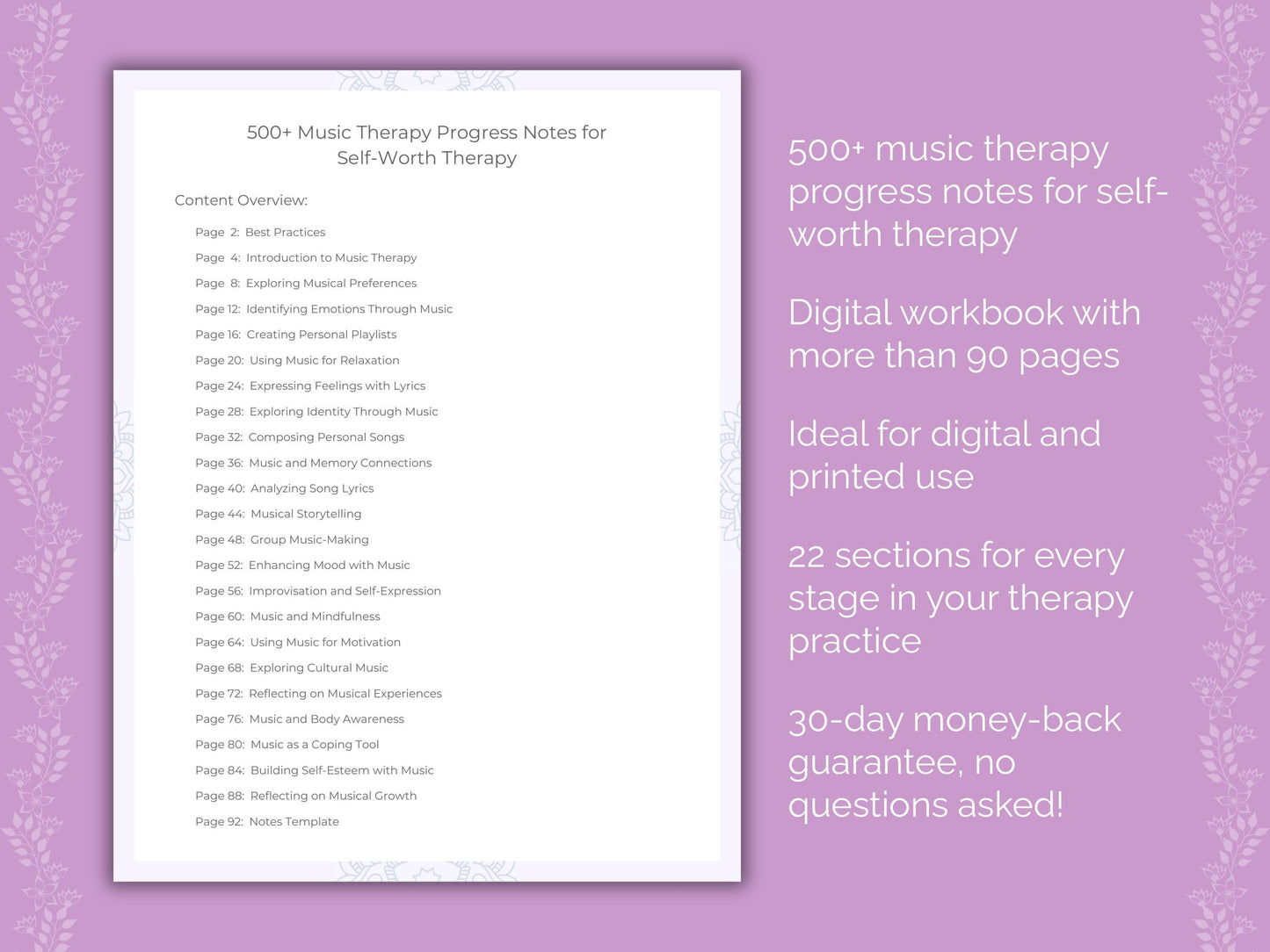 Self-Worth Music Therapy Therapist Worksheets