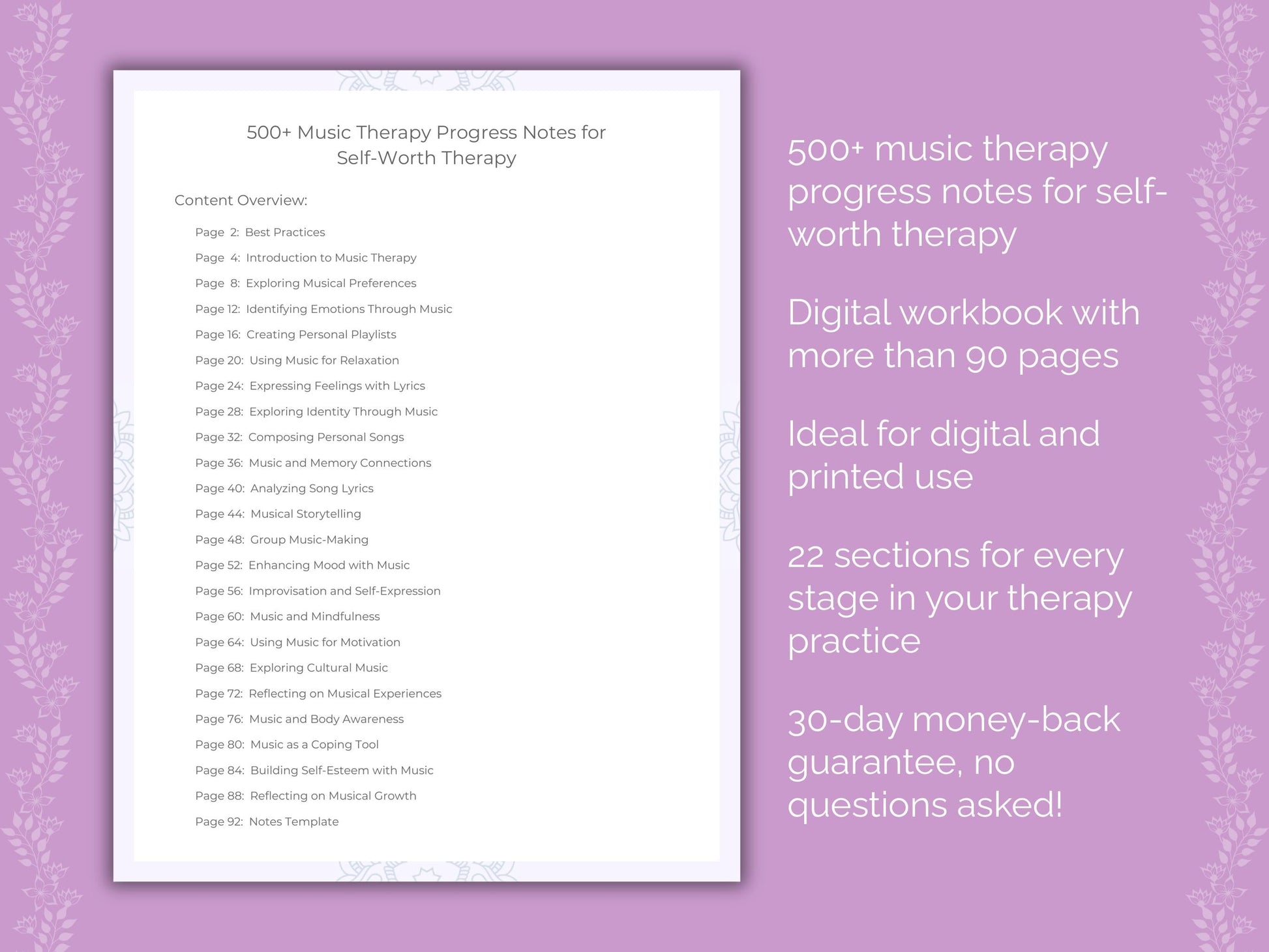 Self-Worth Music Therapy Therapist Worksheets