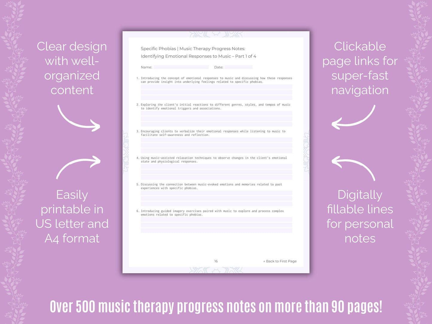 Specific Phobias Music Therapy Counseling Templates