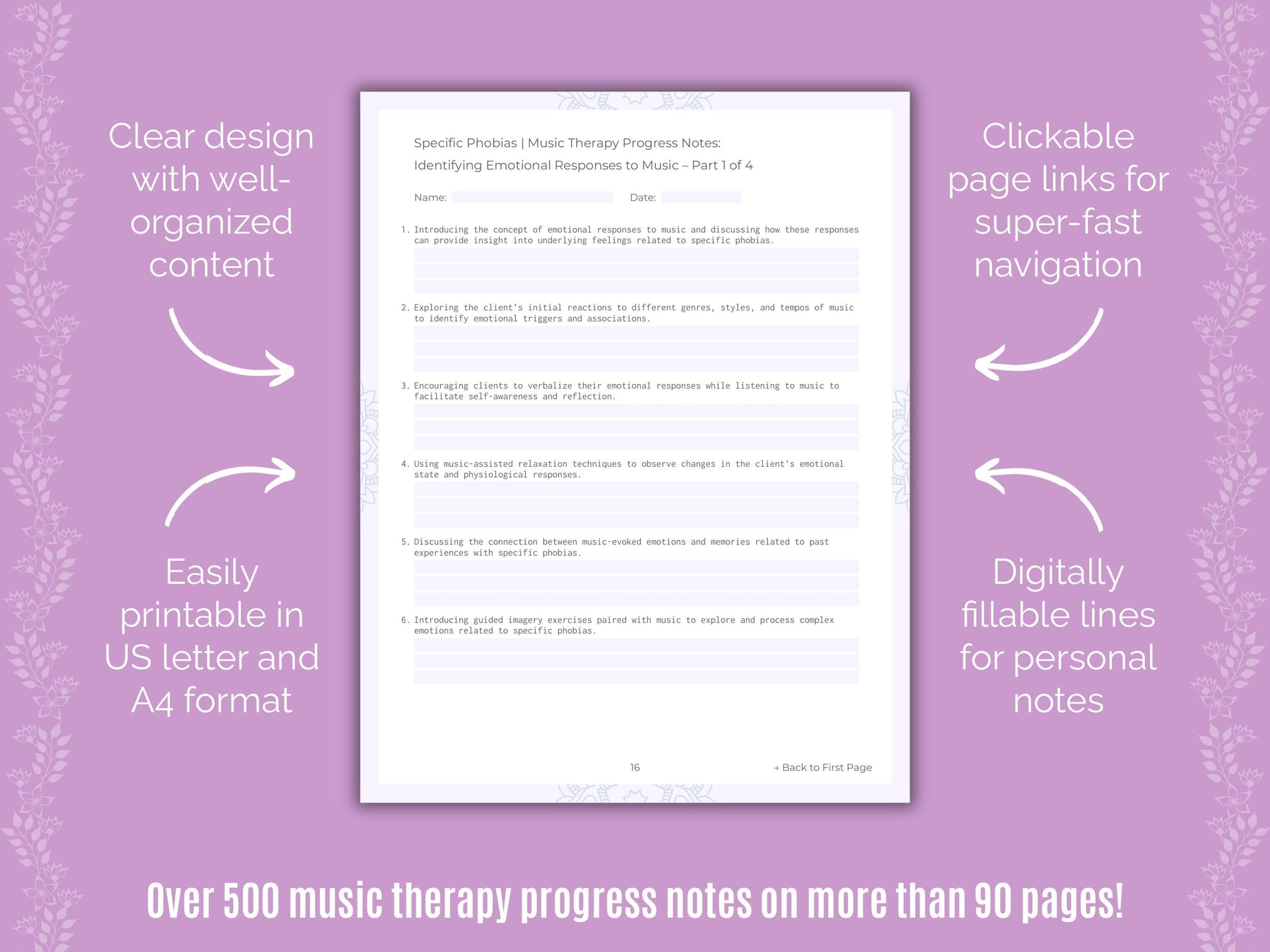 Specific Phobias Music Therapy Counseling Templates