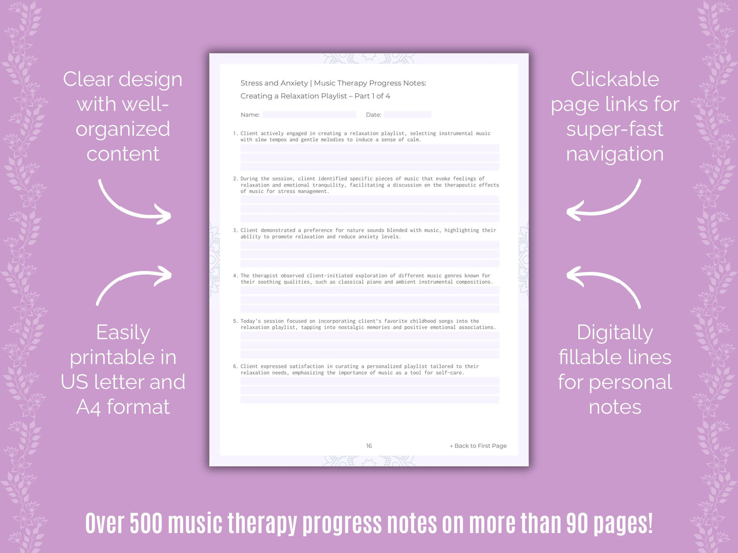 Stress and Anxiety Music Therapy Counseling Templates