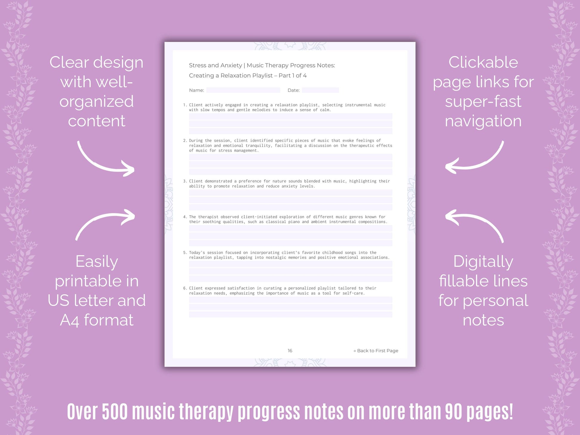 Stress and Anxiety Music Therapy Counseling Templates