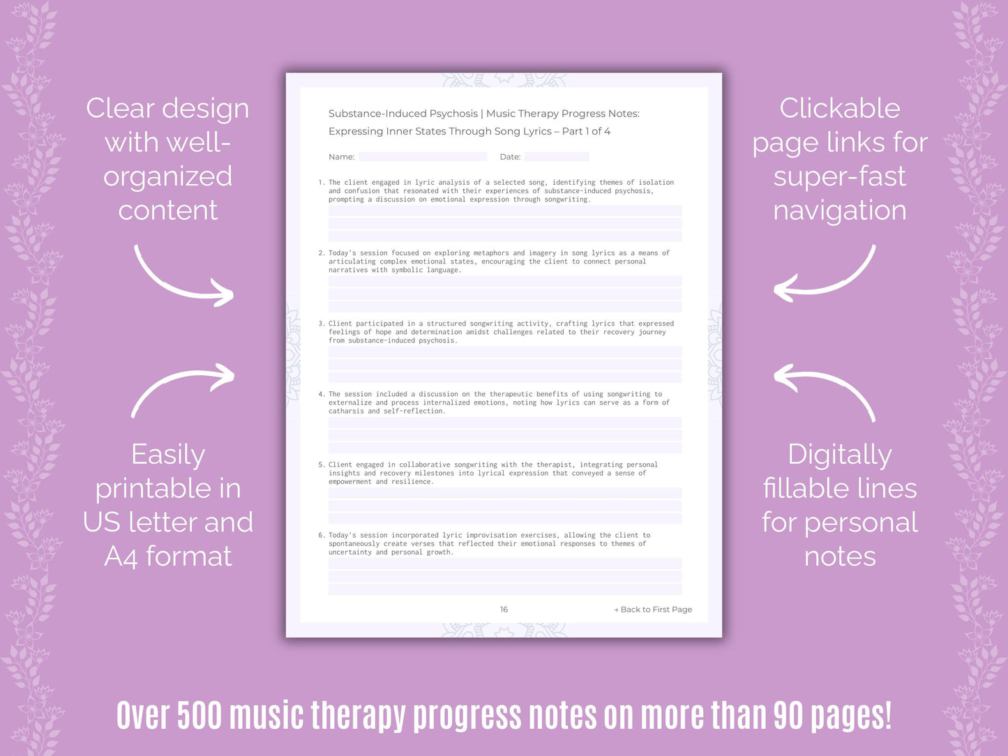 Substance-Induced Psychosis Music Therapy Counseling Templates