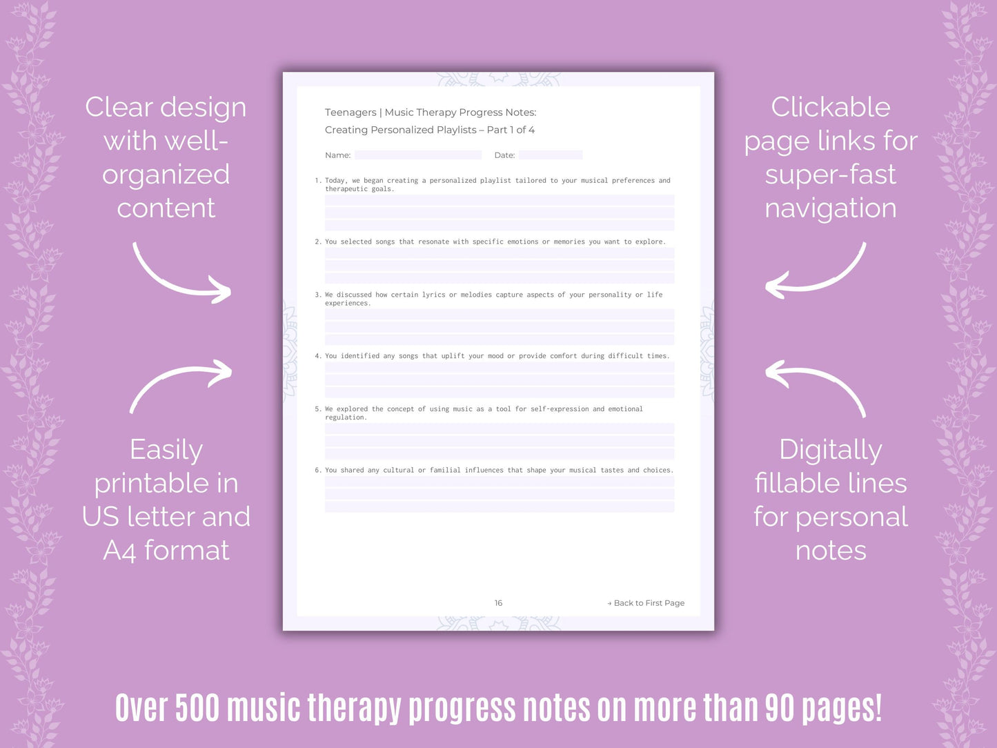 Teenagers Music Therapy Counseling Templates