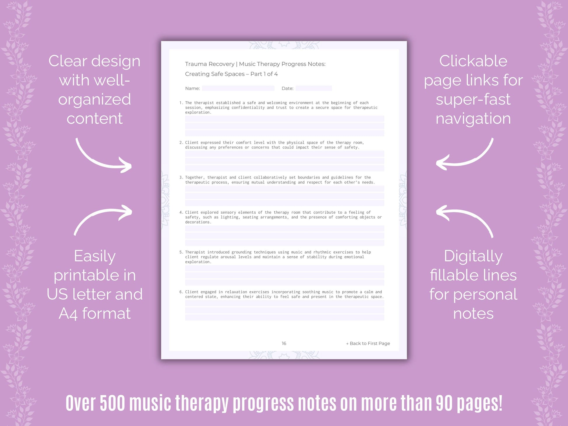 Trauma Recovery Music Therapy Counseling Templates