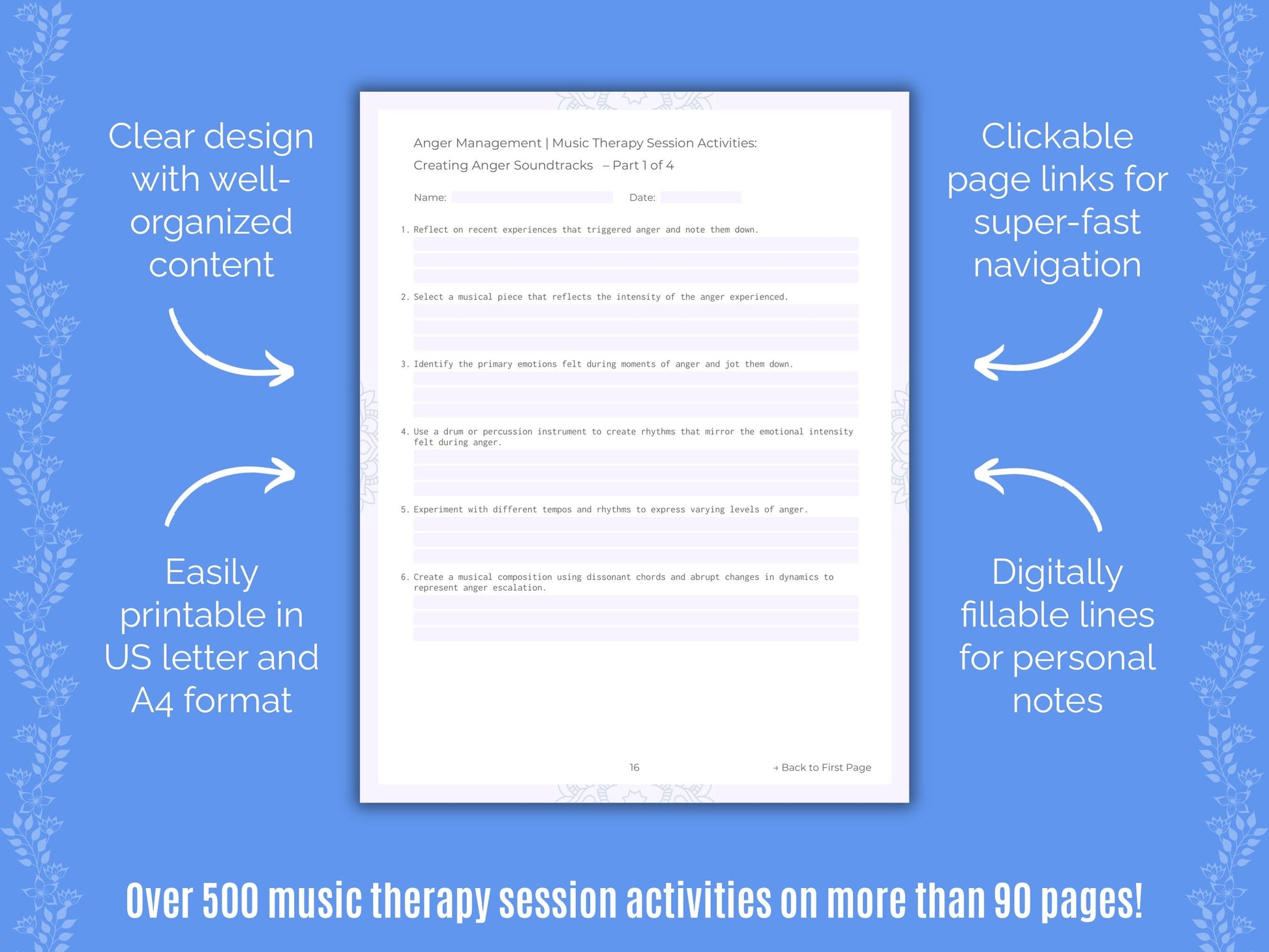 Anger Management Music Therapy Counseling Templates