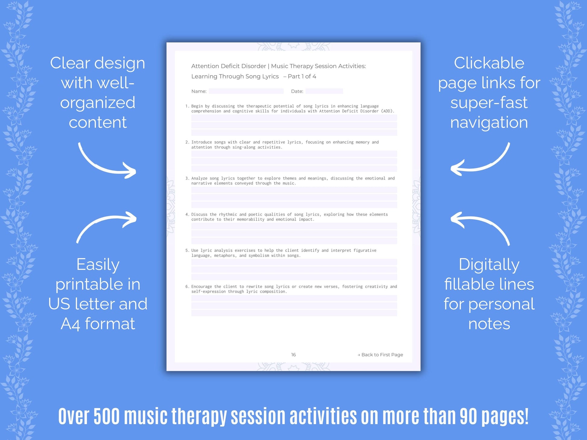 Attention Deficit Disorder (ADD) Music Therapy Counseling Templates