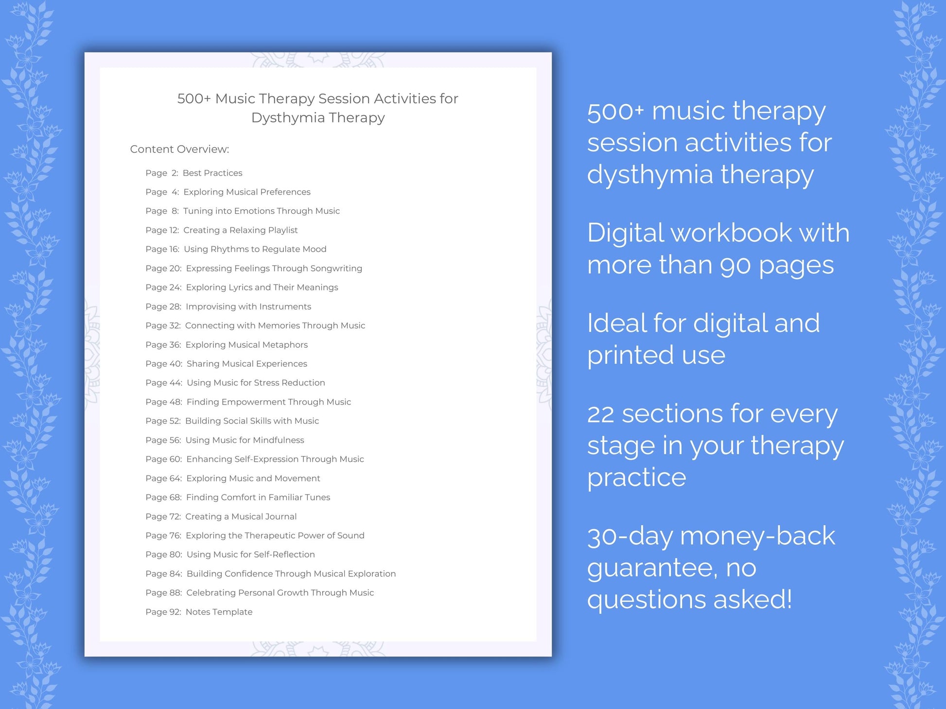 Dysthymia Music Therapy Therapist Worksheets