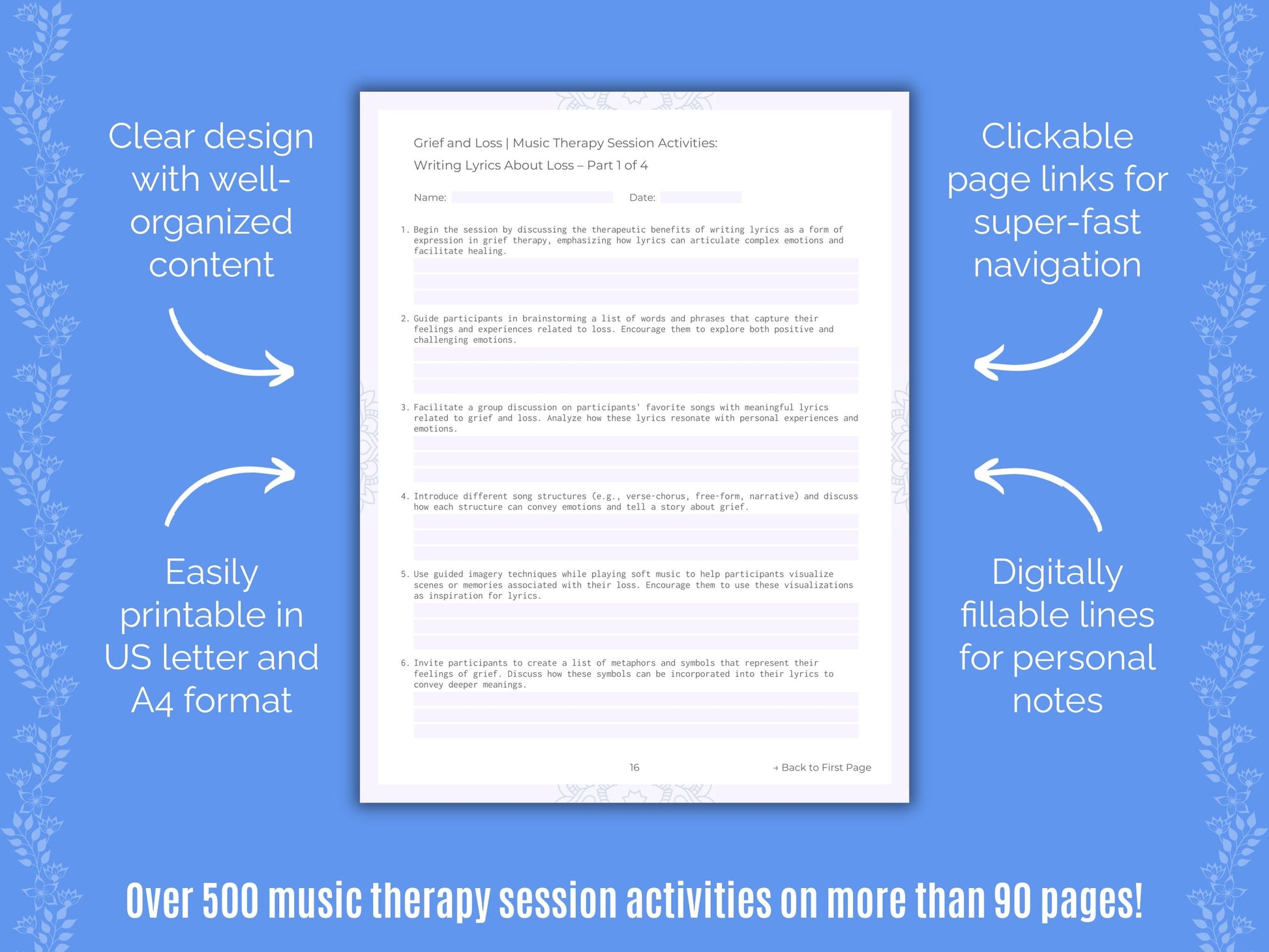 Grief and Loss Music Therapy Counseling Templates