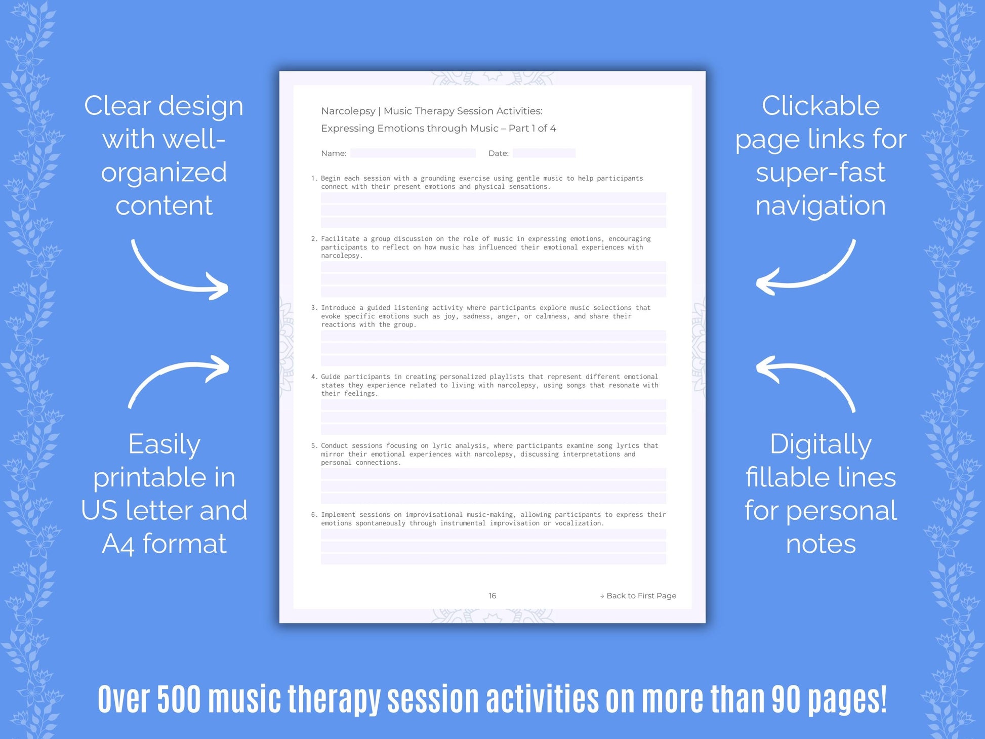 Narcolepsy Music Therapy Counseling Templates