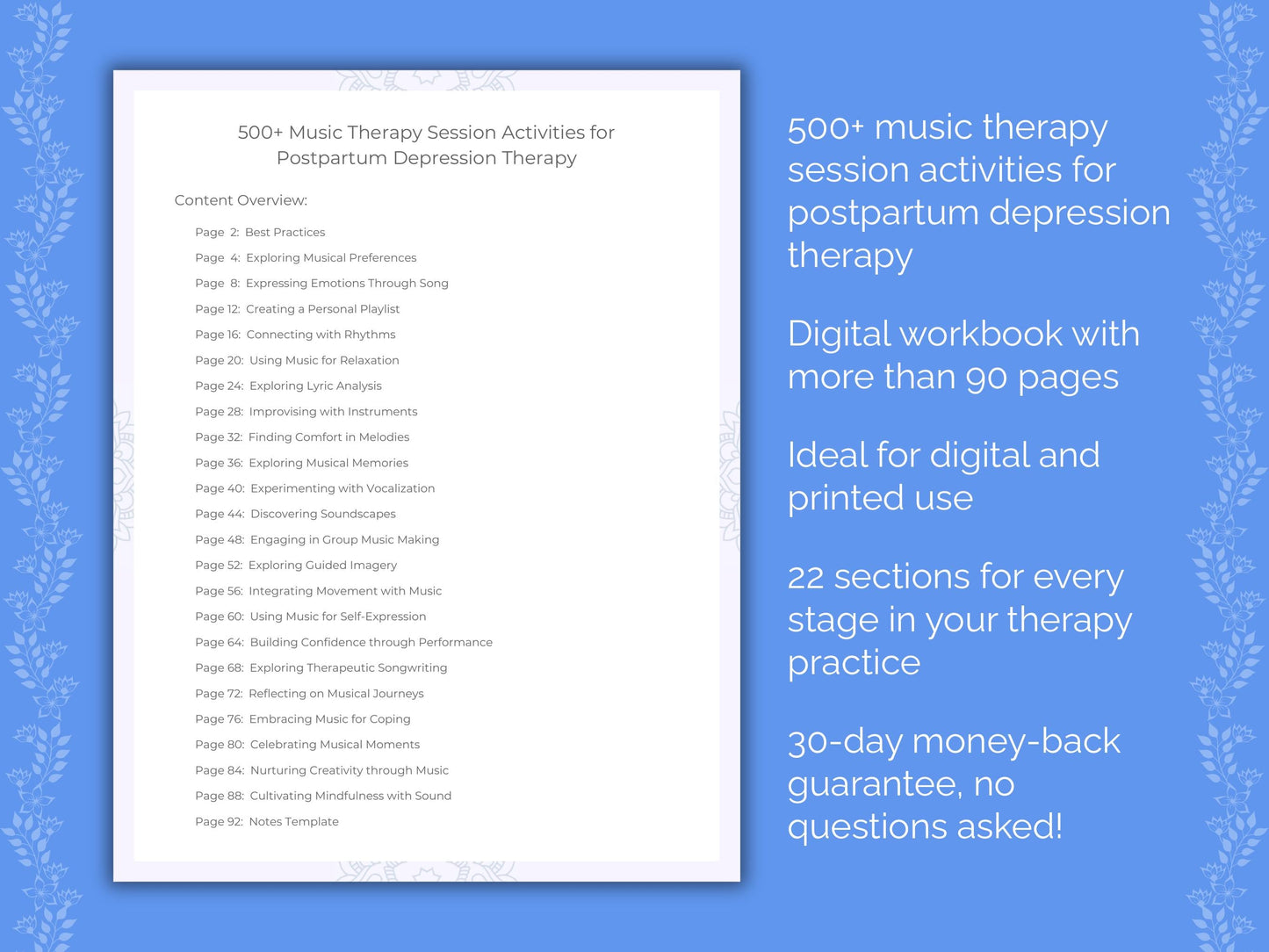 Postpartum Depression Music Therapy Therapist Worksheets