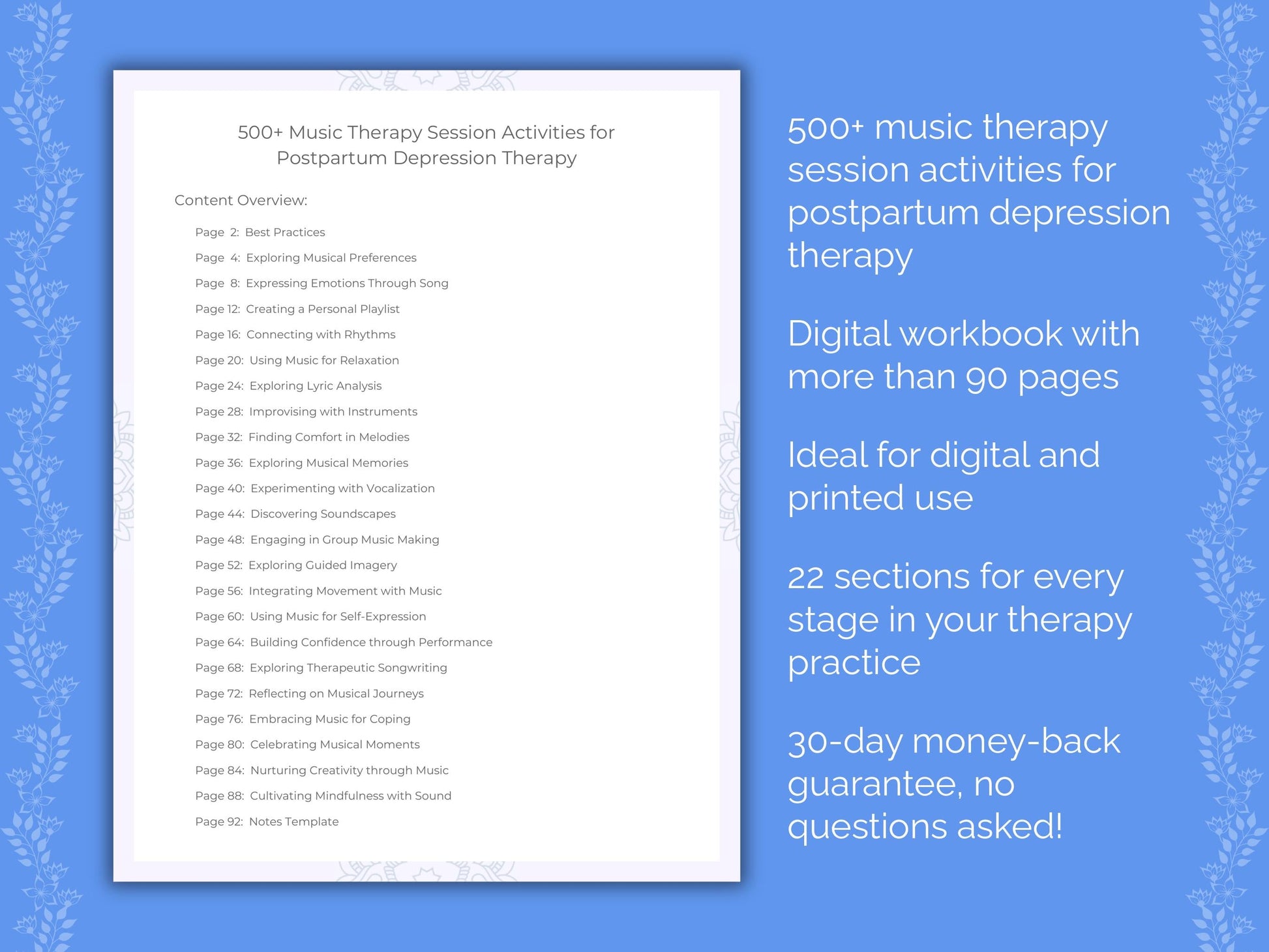 Postpartum Depression Music Therapy Therapist Worksheets