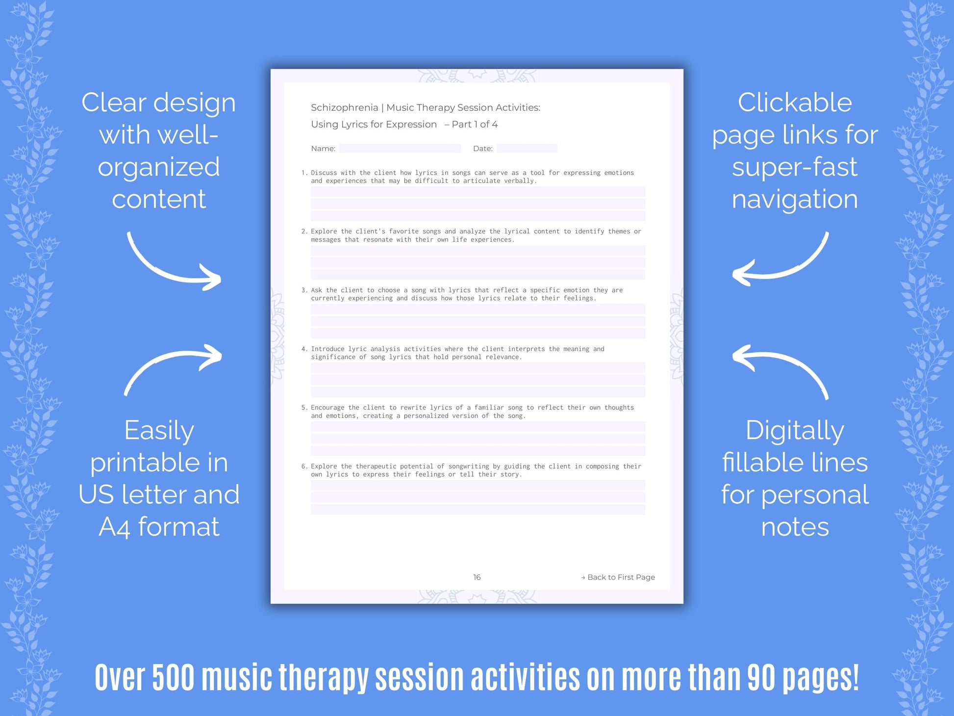 Schizophrenia Music Therapy Counseling Templates