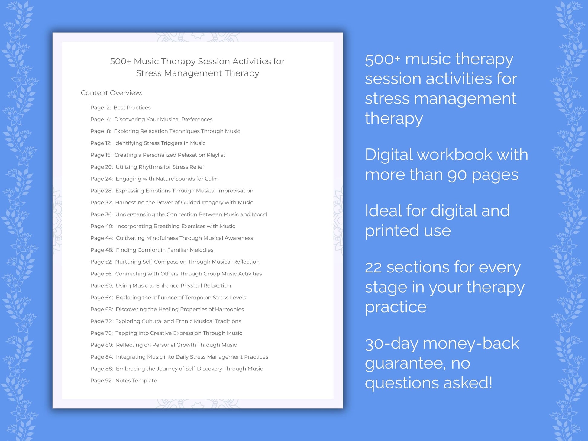 Stress Management Music Therapy Therapist Worksheets