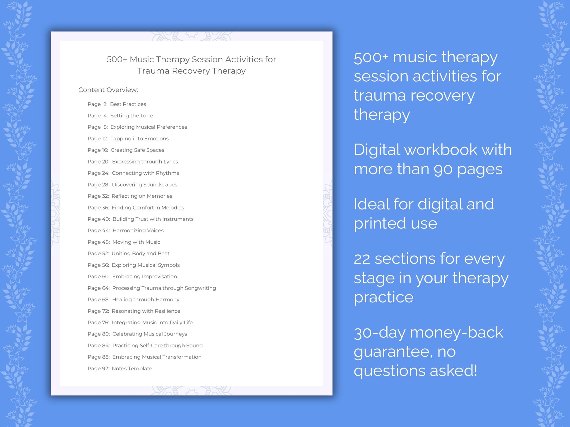 Trauma Recovery Music Therapy Therapist Worksheets