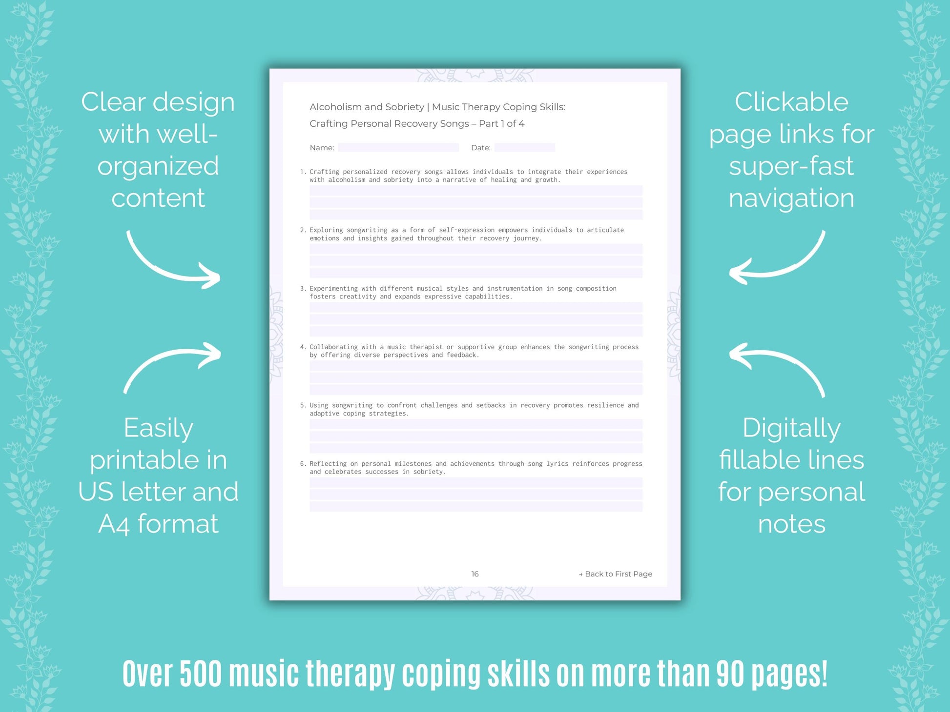 Alcoholism and Sobriety Music Therapy Counseling Templates