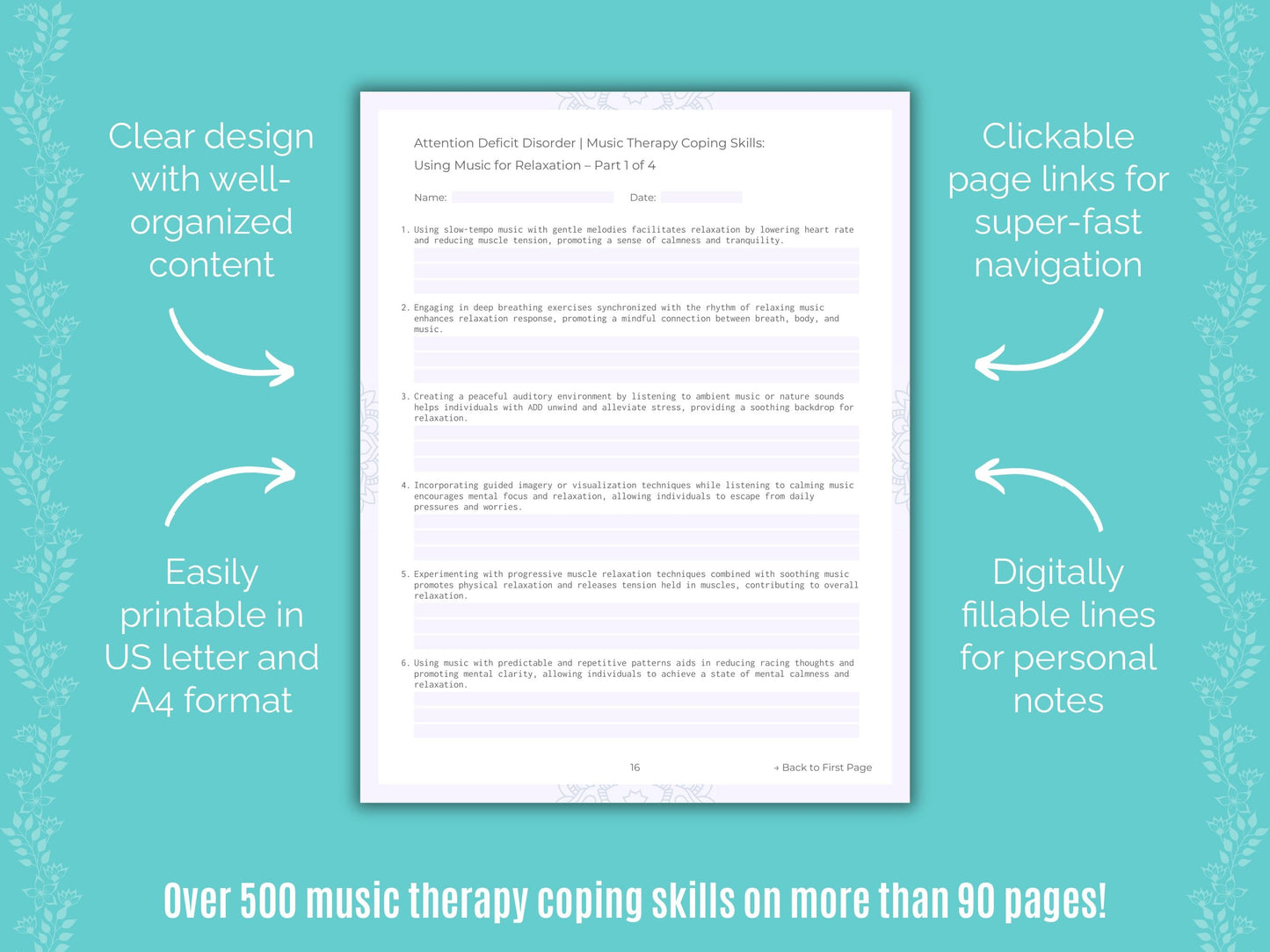 Attention Deficit Disorder (ADD) Music Therapy Counseling Templates