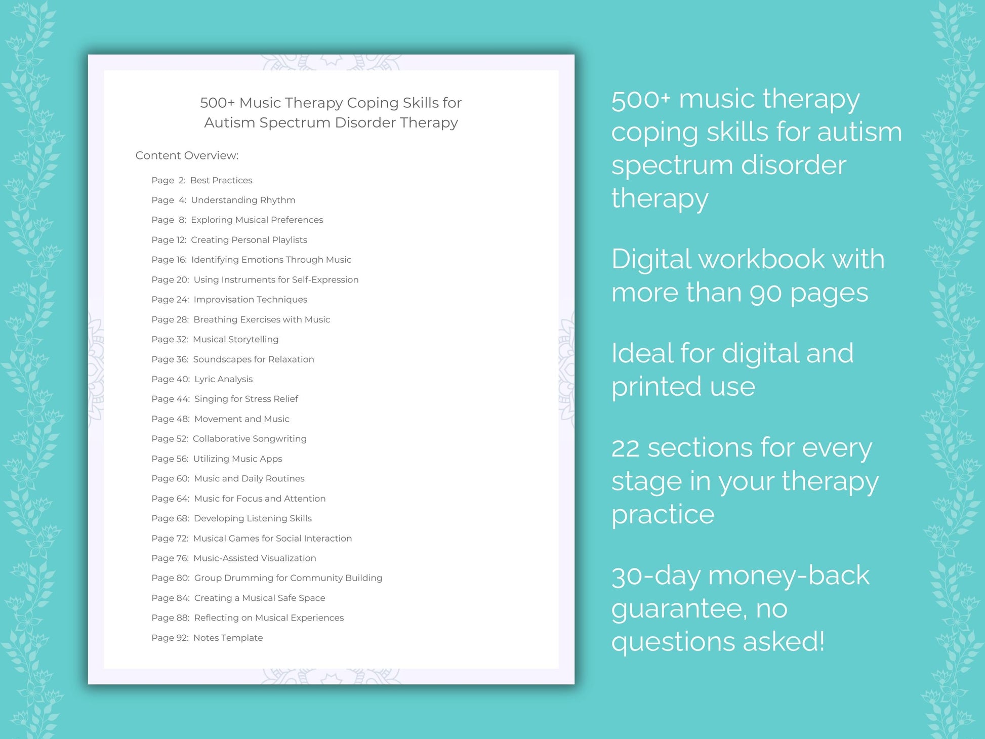 Autism Spectrum Disorder Music Therapy Therapist Worksheets