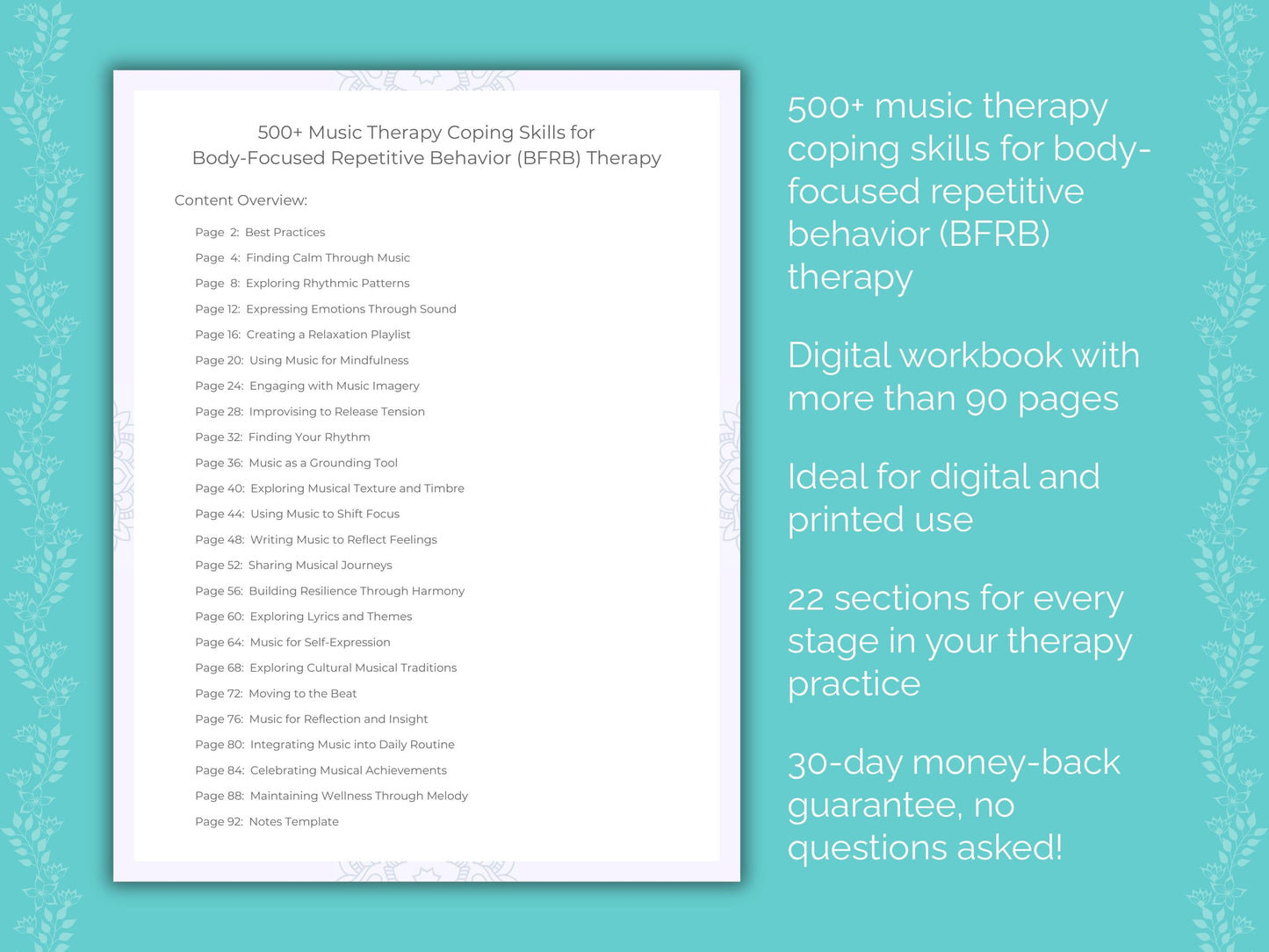 Body-Focused Repetitive Behavior (BFRB) Music Therapy Therapist Worksheets