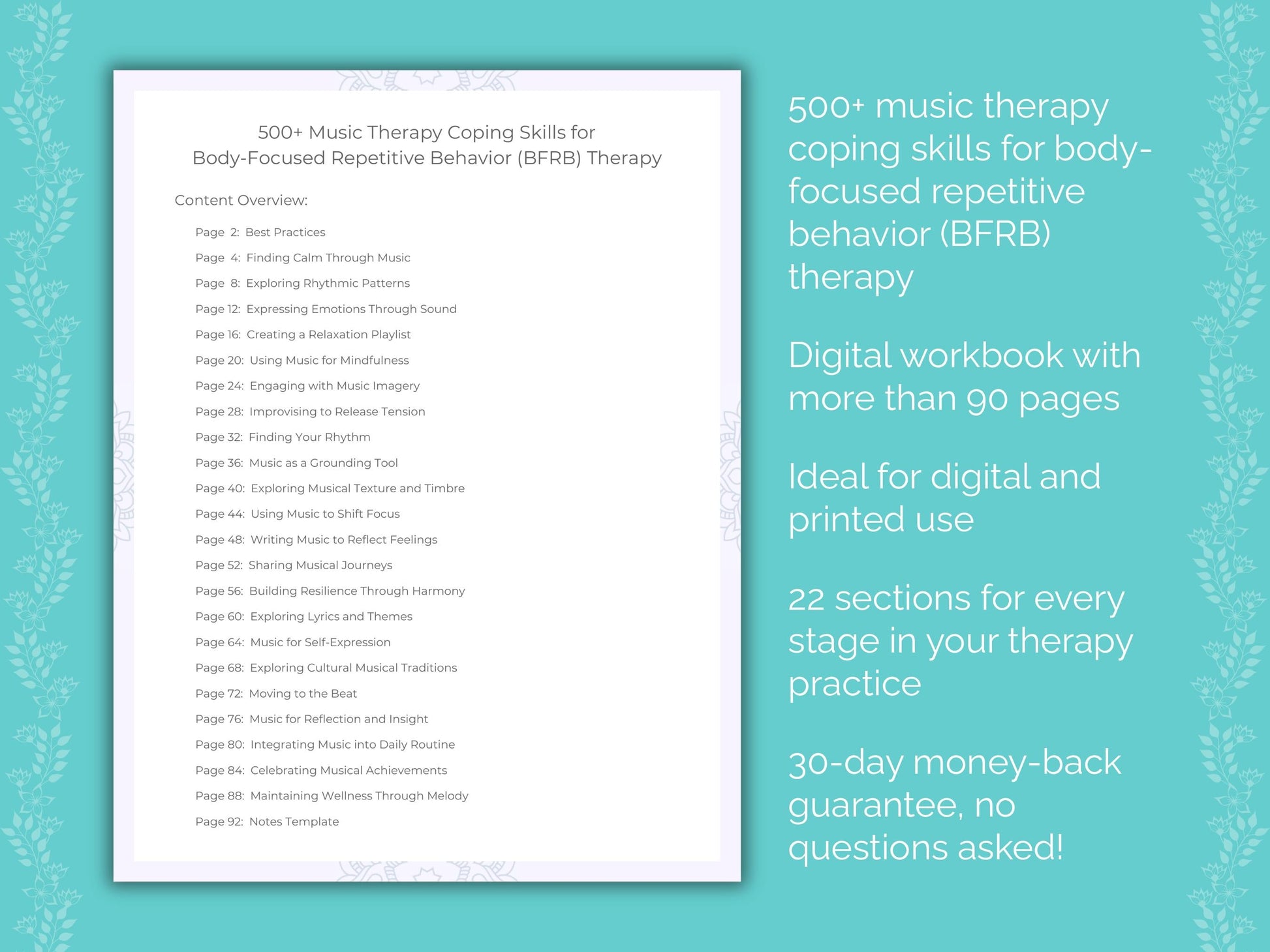 Body-Focused Repetitive Behavior (BFRB) Music Therapy Therapist Worksheets