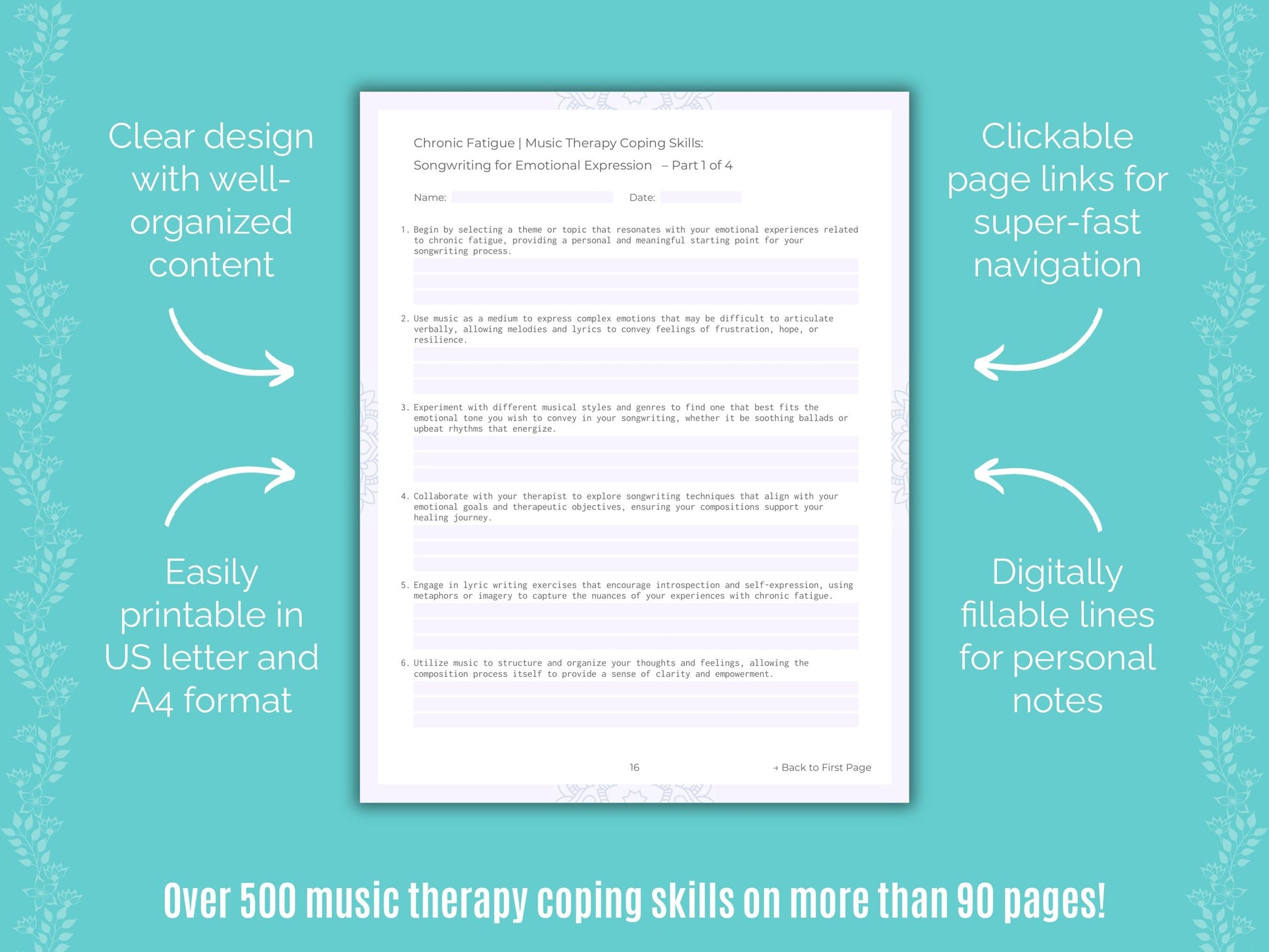 Chronic Fatigue Music Therapy Counseling Templates