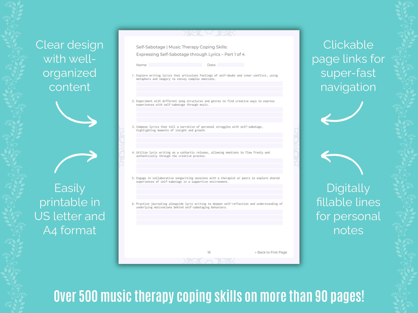 Self-Sabotage Music Therapy Counseling Templates