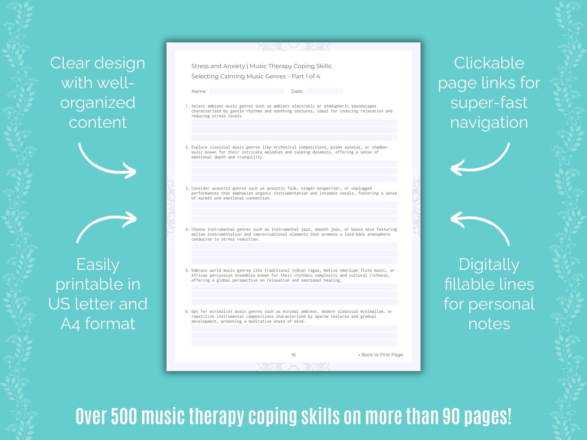 Stress and Anxiety Music Therapy Counseling Templates