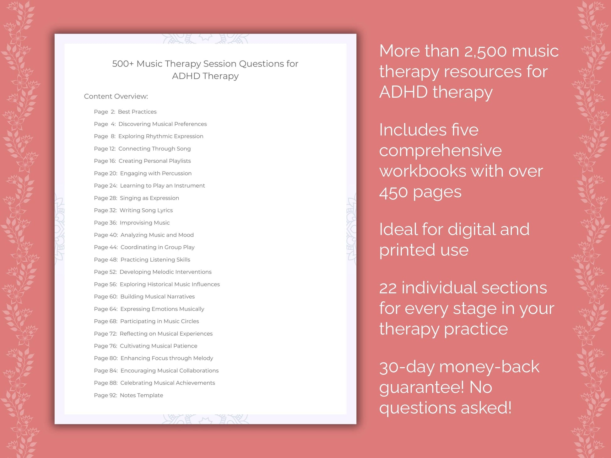 ADHD Music Therapy Therapist Worksheets
