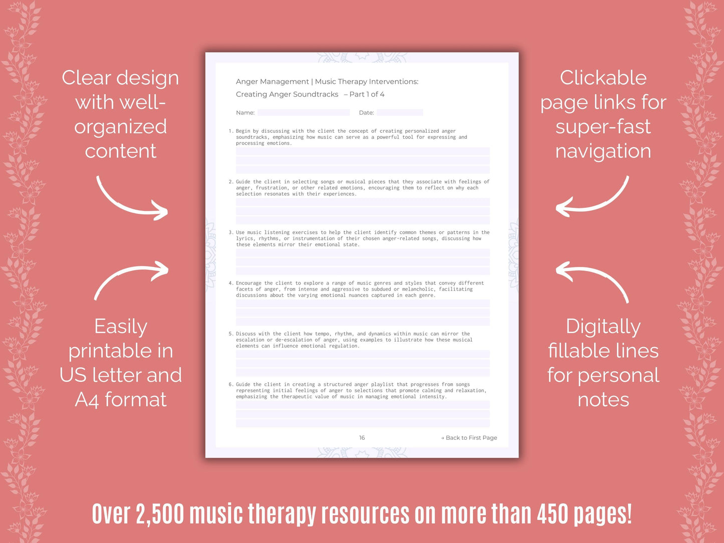 Anger Management Music Therapy Counseling Templates