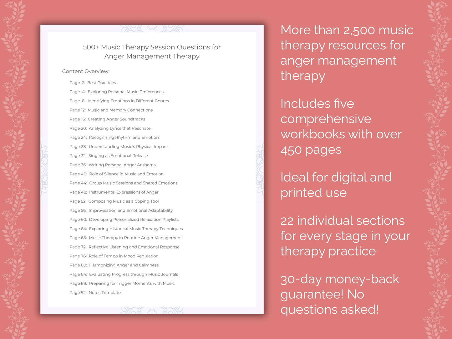 Anger Management Music Therapy Therapist Worksheets