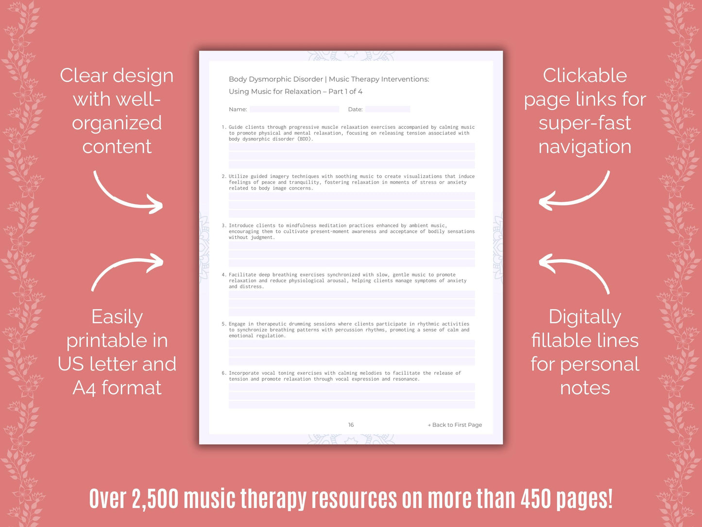 Body Dysmorphic Disorder (BDD) Music Therapy Counseling Templates