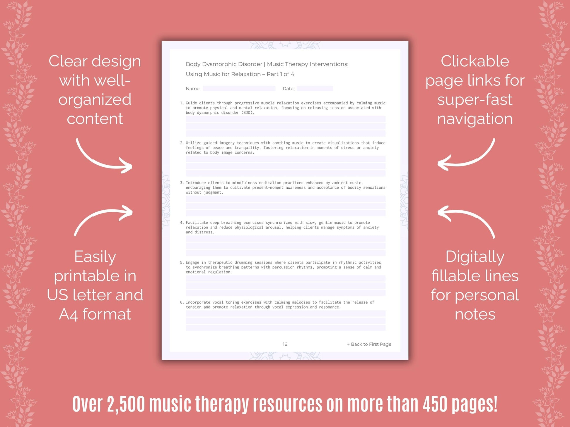 Body Dysmorphic Disorder (BDD) Music Therapy Counseling Templates