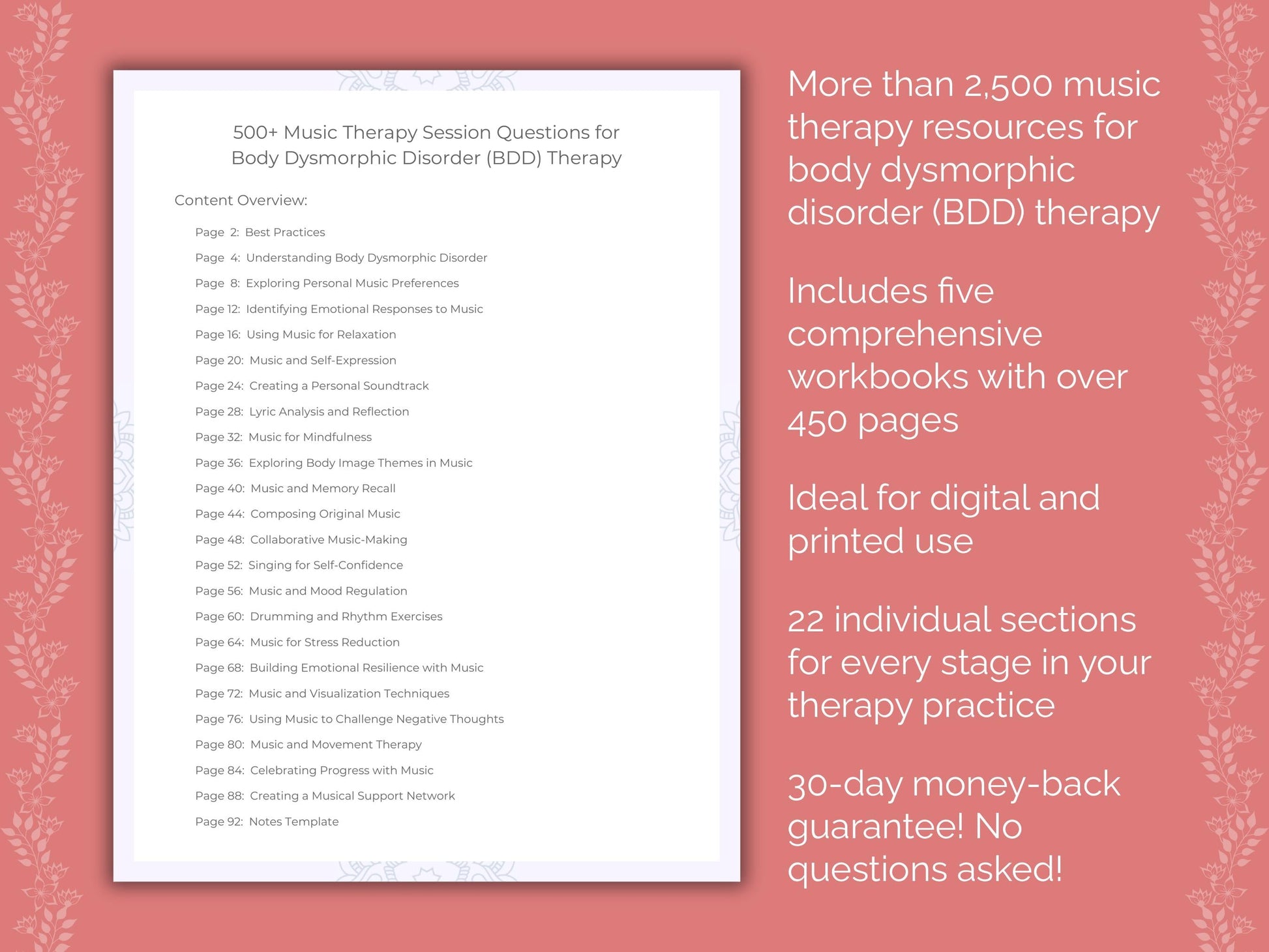 Body Dysmorphic Disorder (BDD) Music Therapy Therapist Worksheets