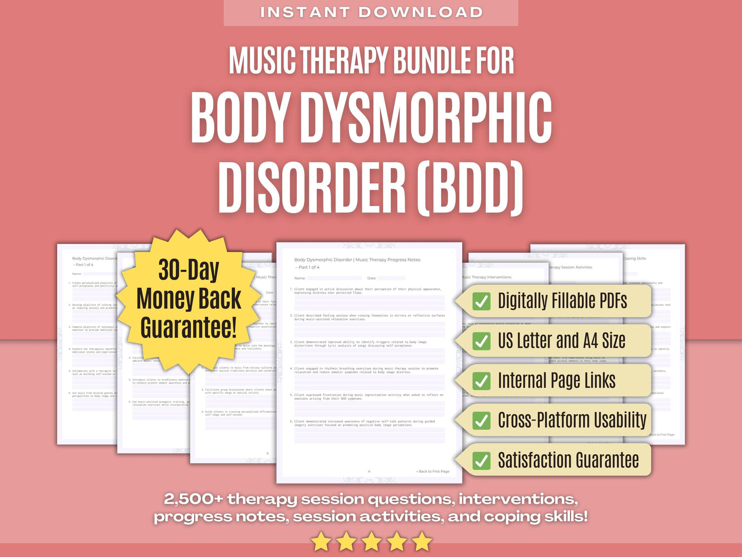 Body Dysmorphic Disorder (BDD) Music Therapy Psychology Workbooks
