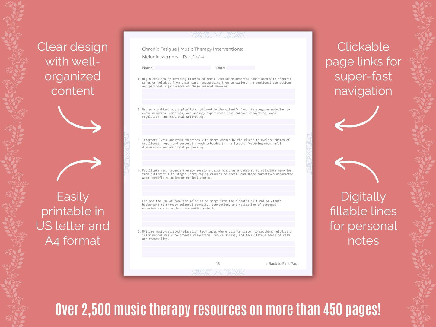 Chronic Fatigue Music Therapy Counseling Templates