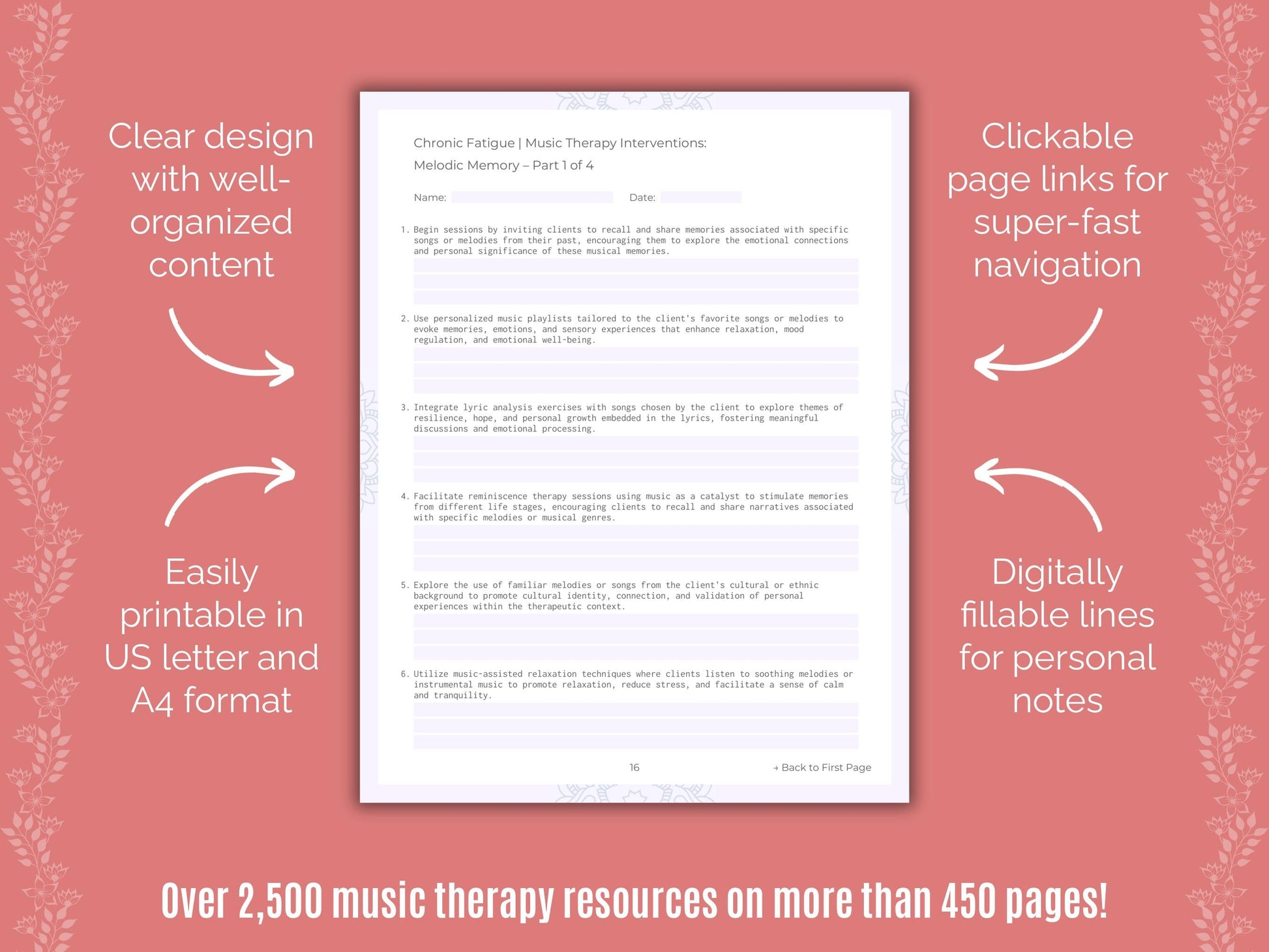 Chronic Fatigue Music Therapy Counseling Templates