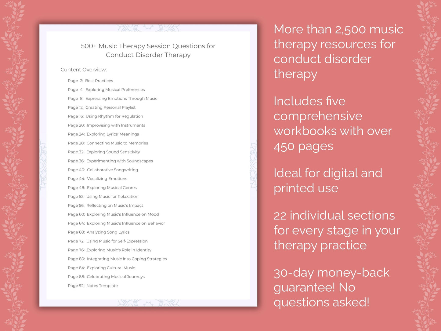 Conduct Disorder Music Therapy Therapist Worksheets