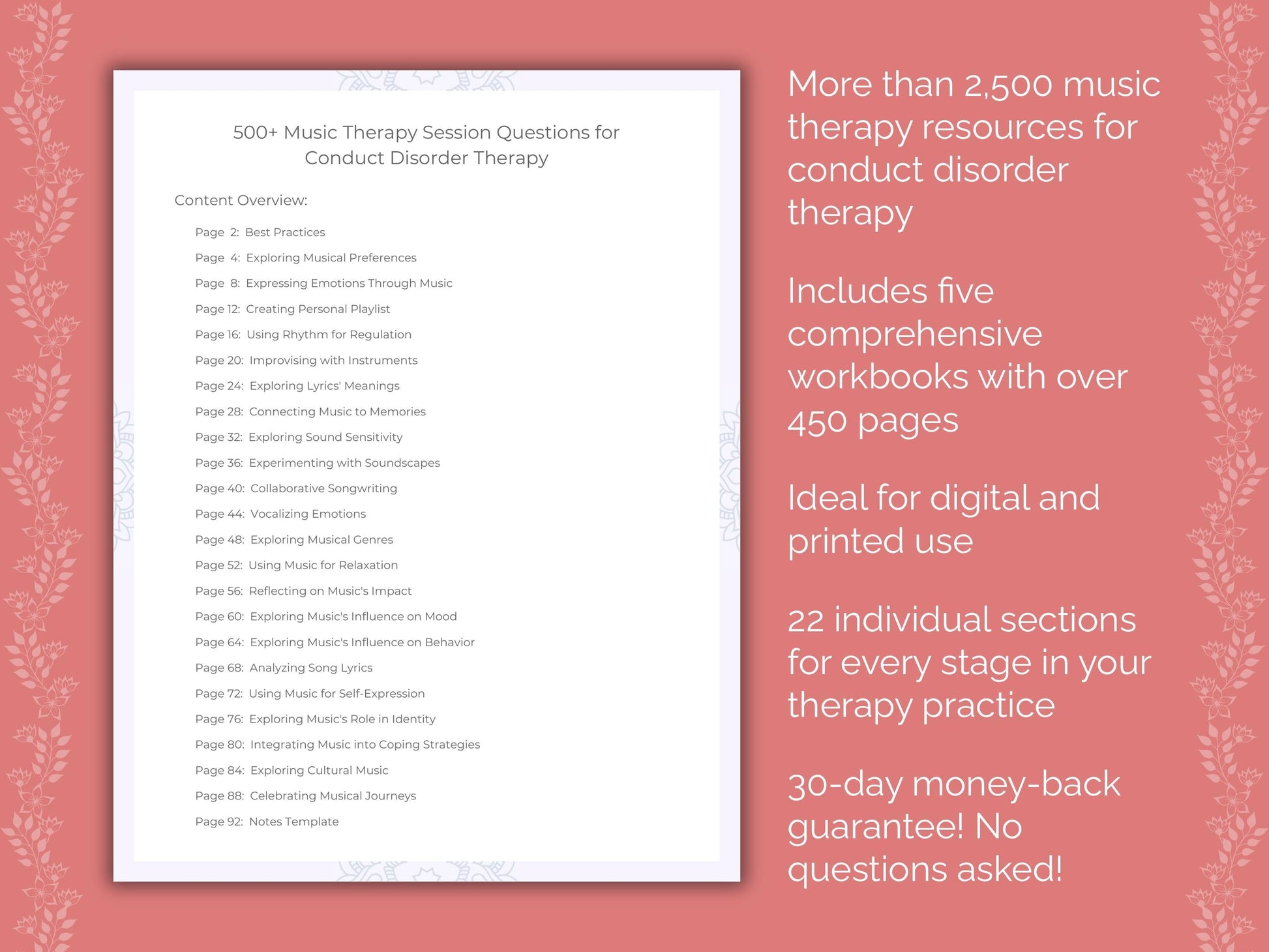 Conduct Disorder Music Therapy Therapist Worksheets