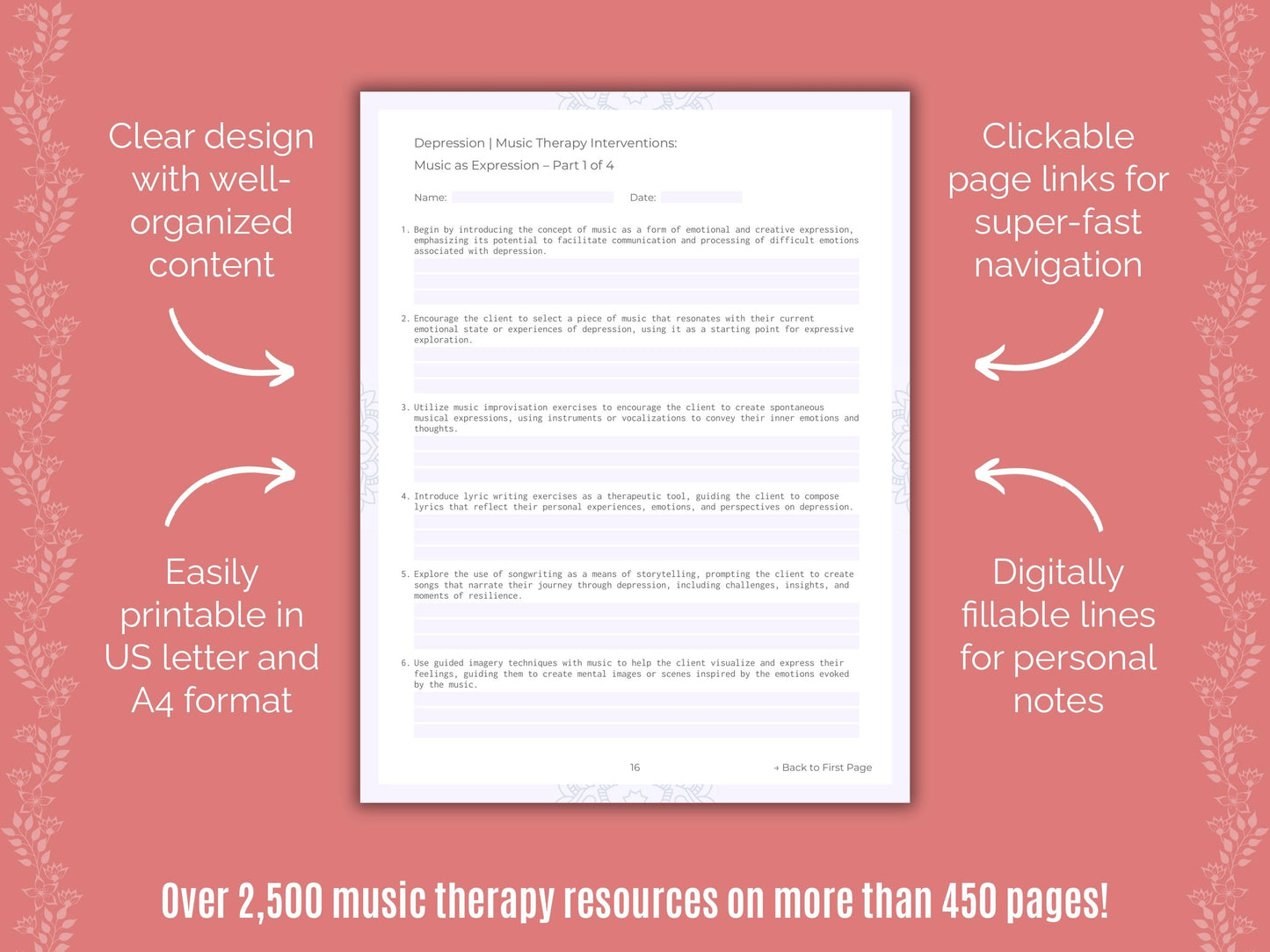 Depression Music Therapy Counseling Templates