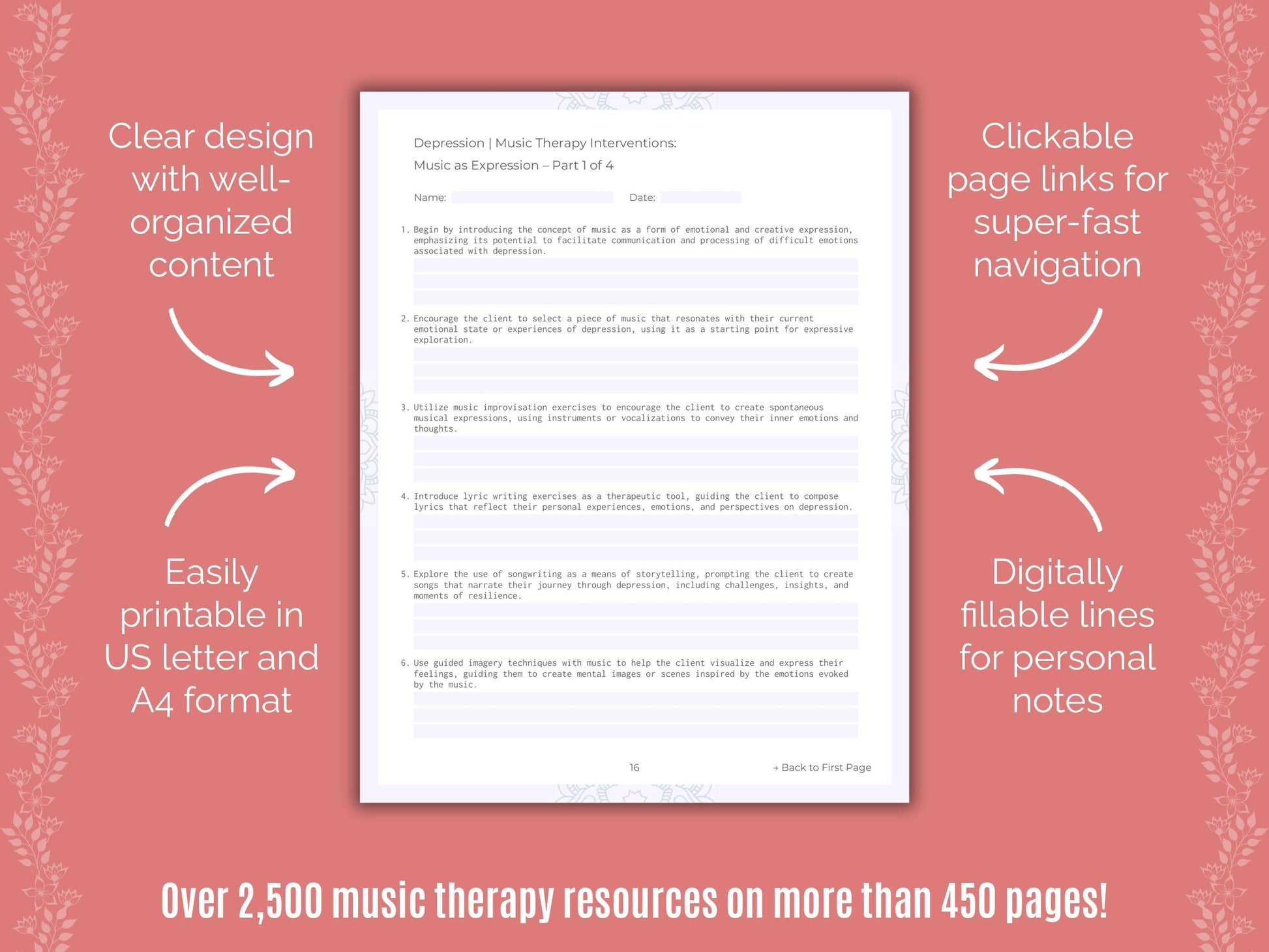 Depression Music Therapy Counseling Templates