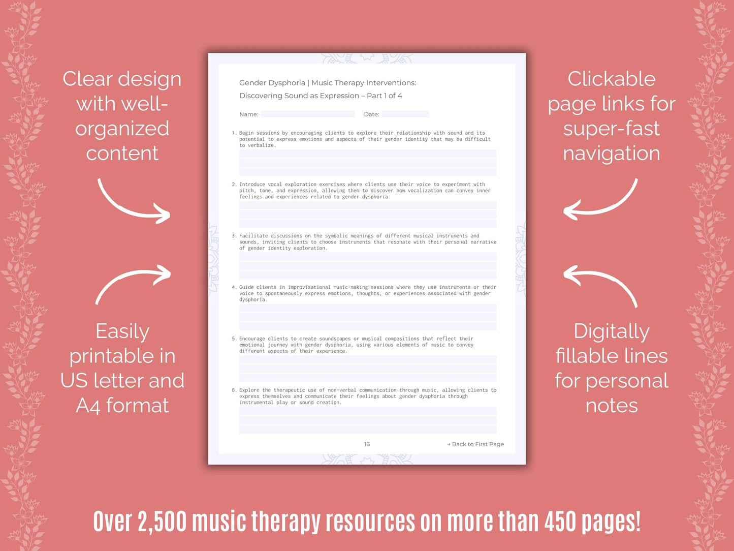 Gender Dysphoria Music Therapy Counseling Templates