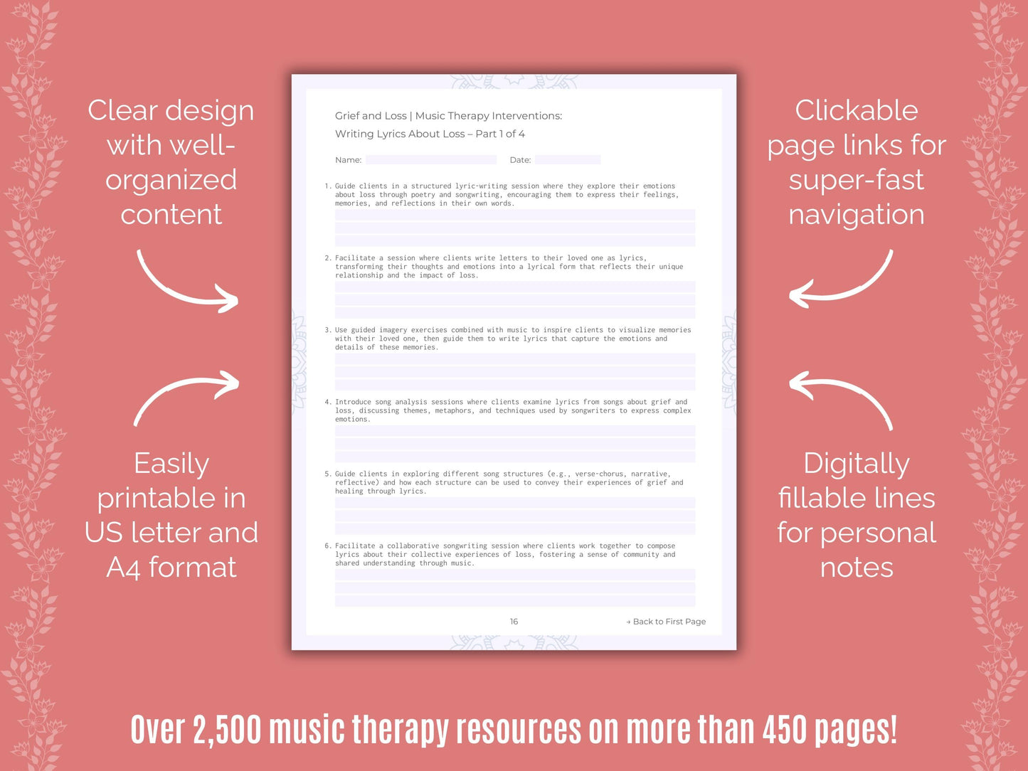 Grief and Loss Music Therapy Counseling Templates