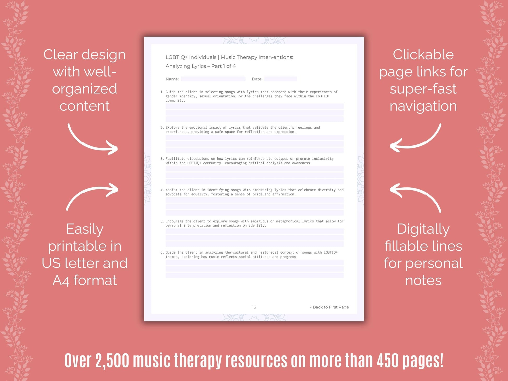 LGBTIQ+ Individuals Music Therapy Counseling Templates