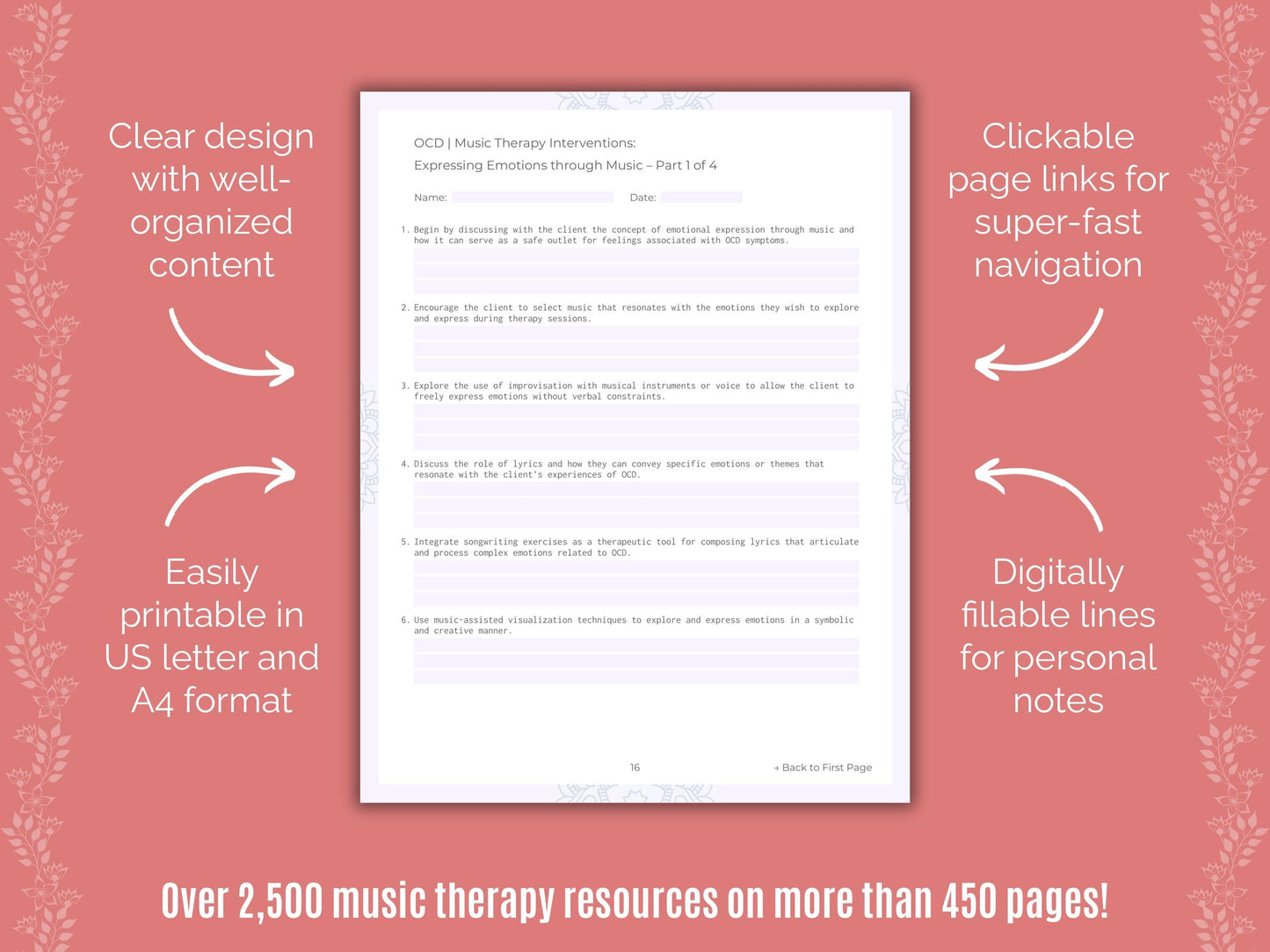Obsessive-Compulsive Disorder (OCD) Music Therapy Counseling Templates