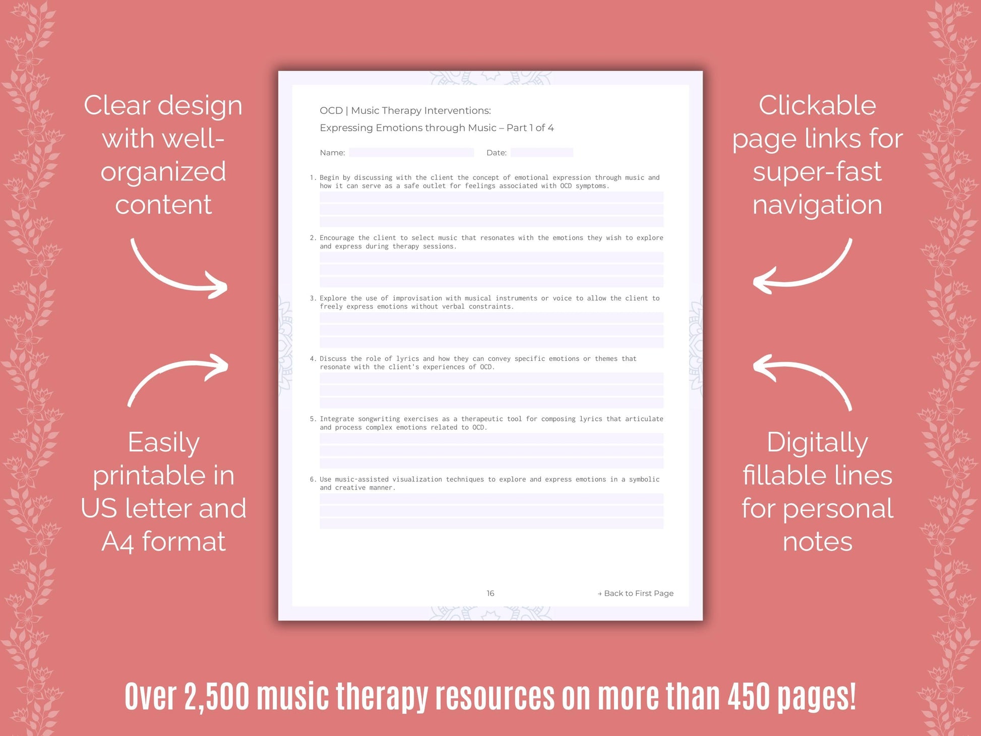 Obsessive-Compulsive Disorder (OCD) Music Therapy Counseling Templates