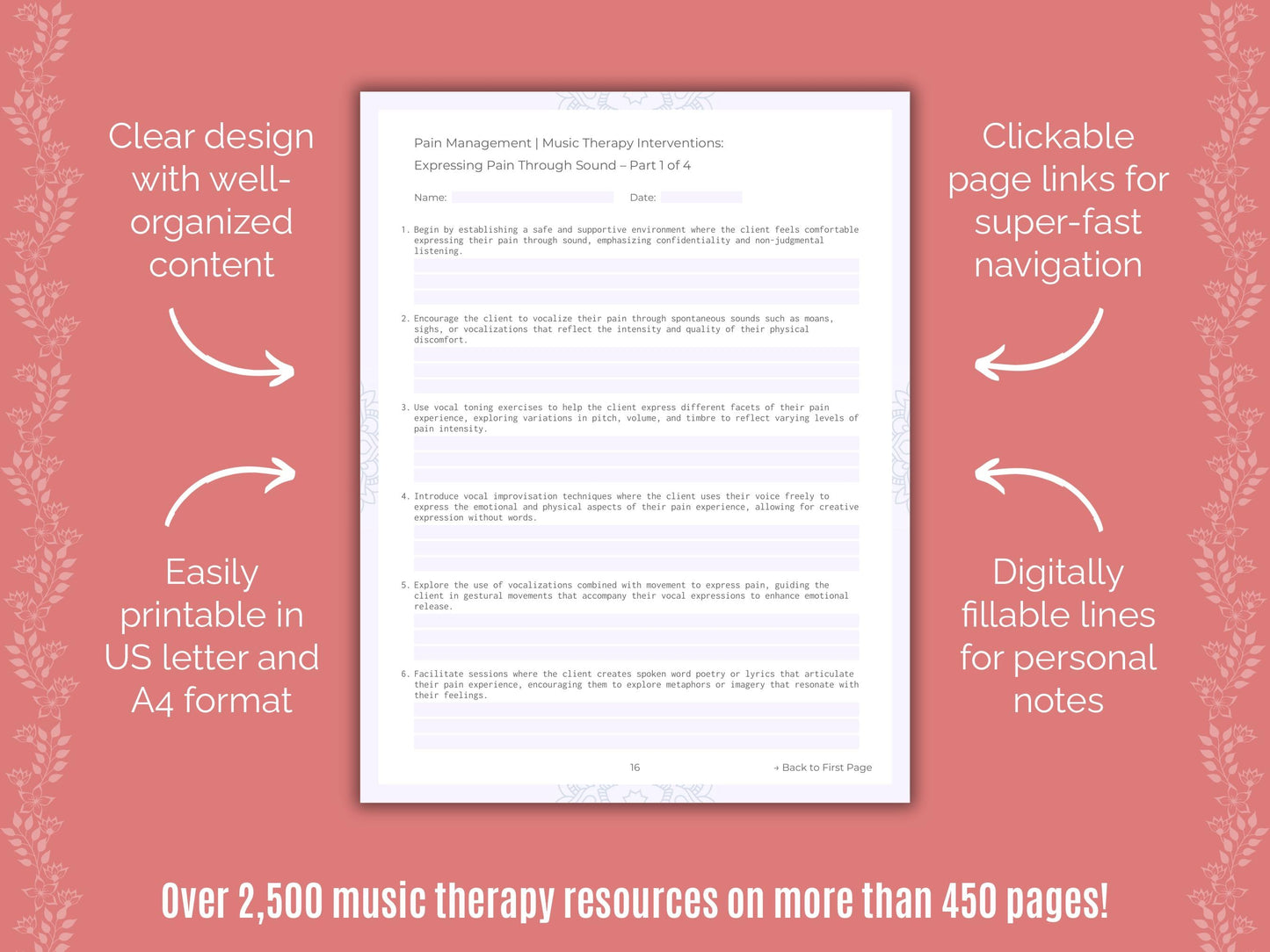 Pain Management Music Therapy Counseling Templates